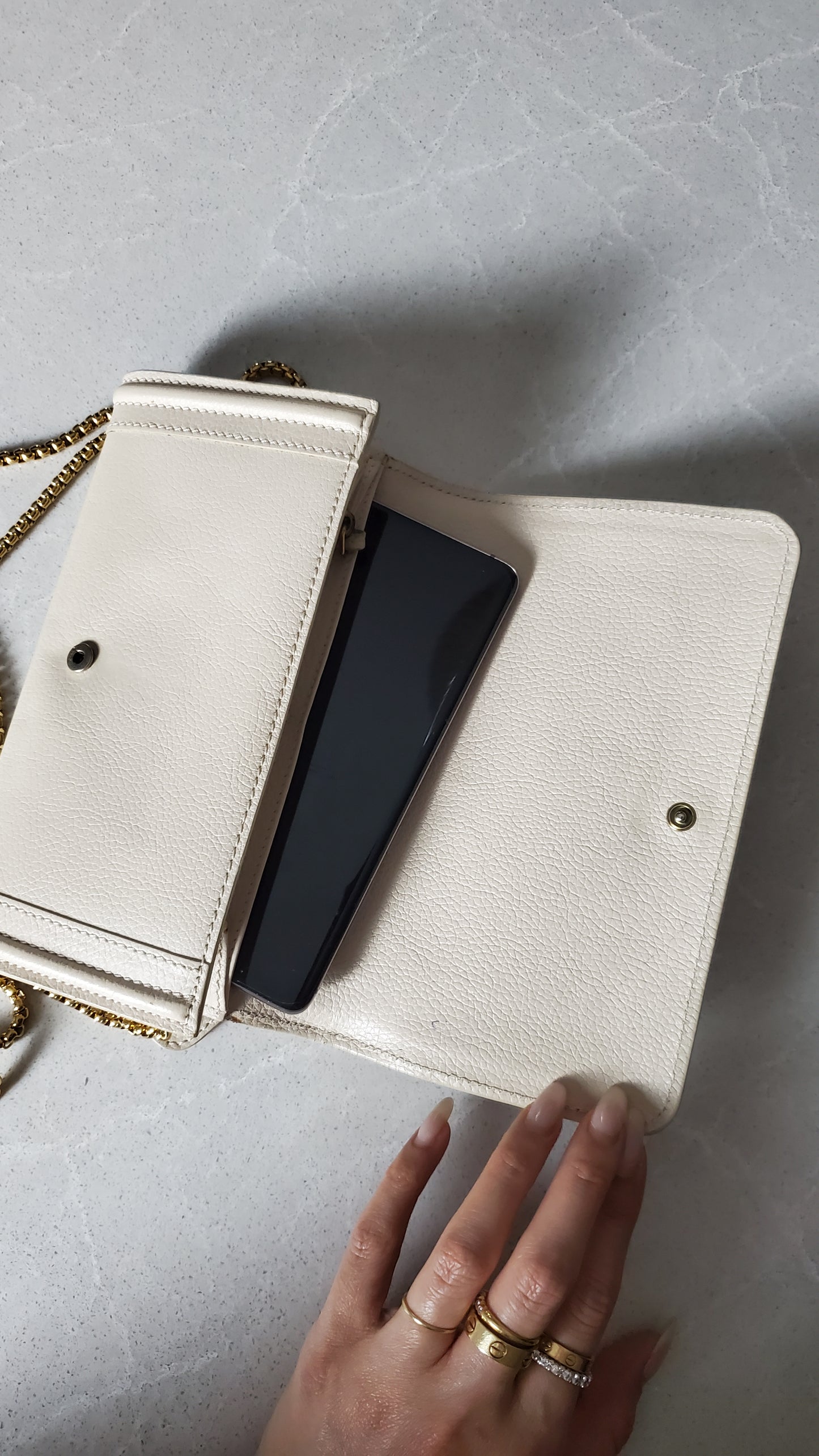 Authentic Chloe Upcycle Cream Leather Wallet with Chain