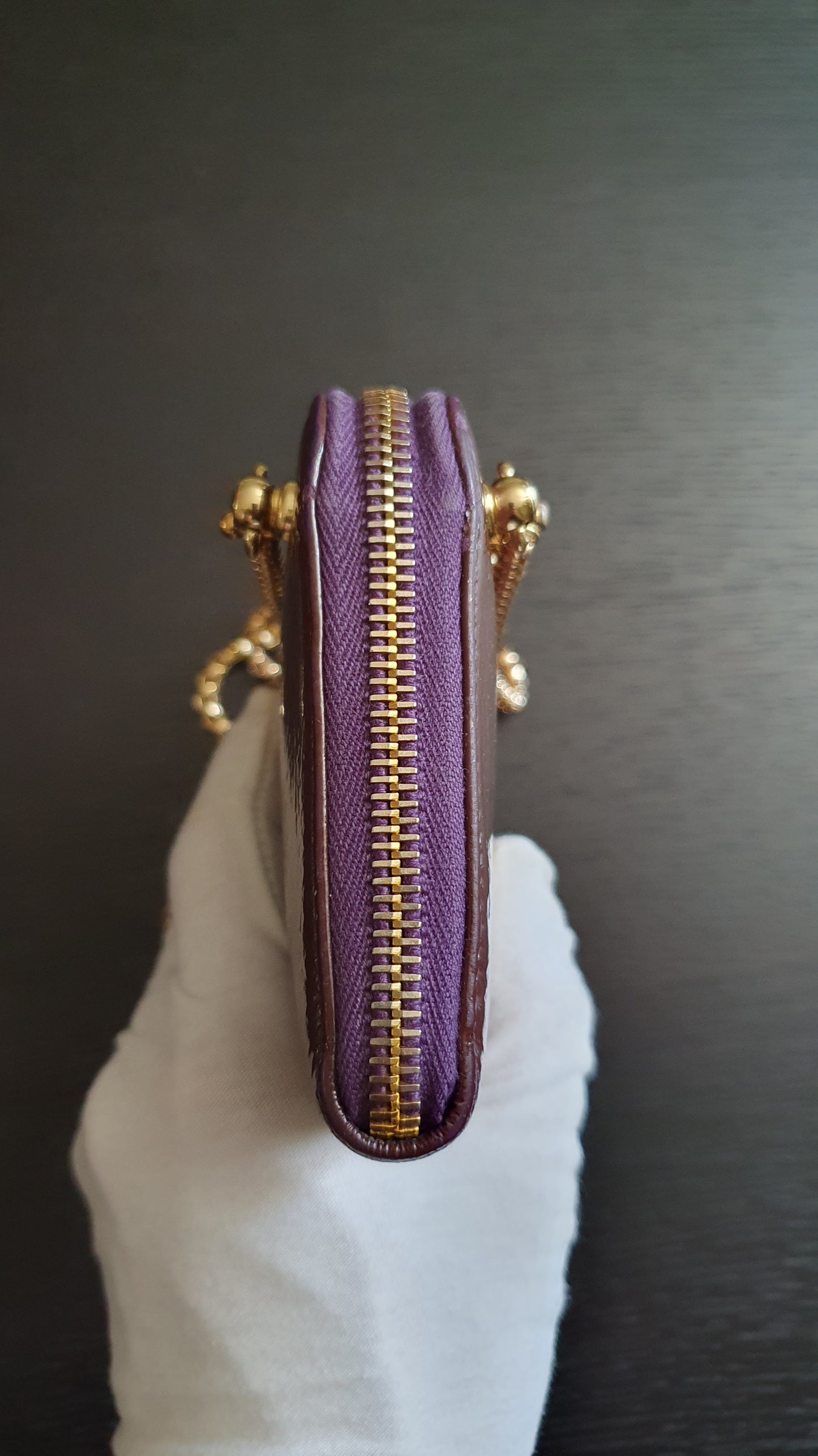 Authentic Miu Miu Upcycle Long Zip Patent Wallet with Chains