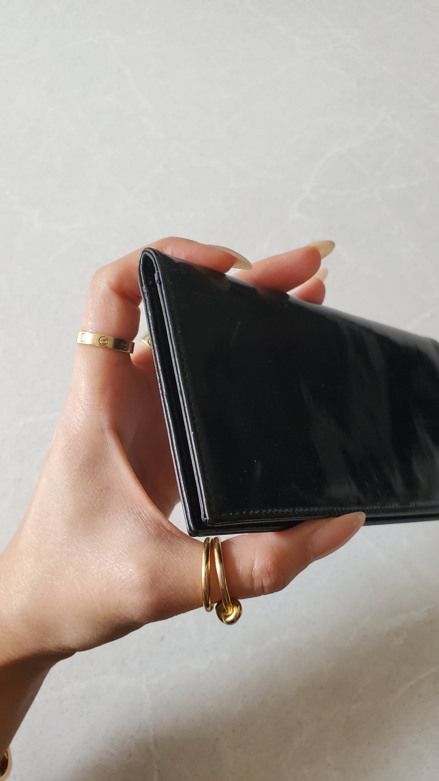 Authentic Chanel Black Patent Flat Flap Wallet