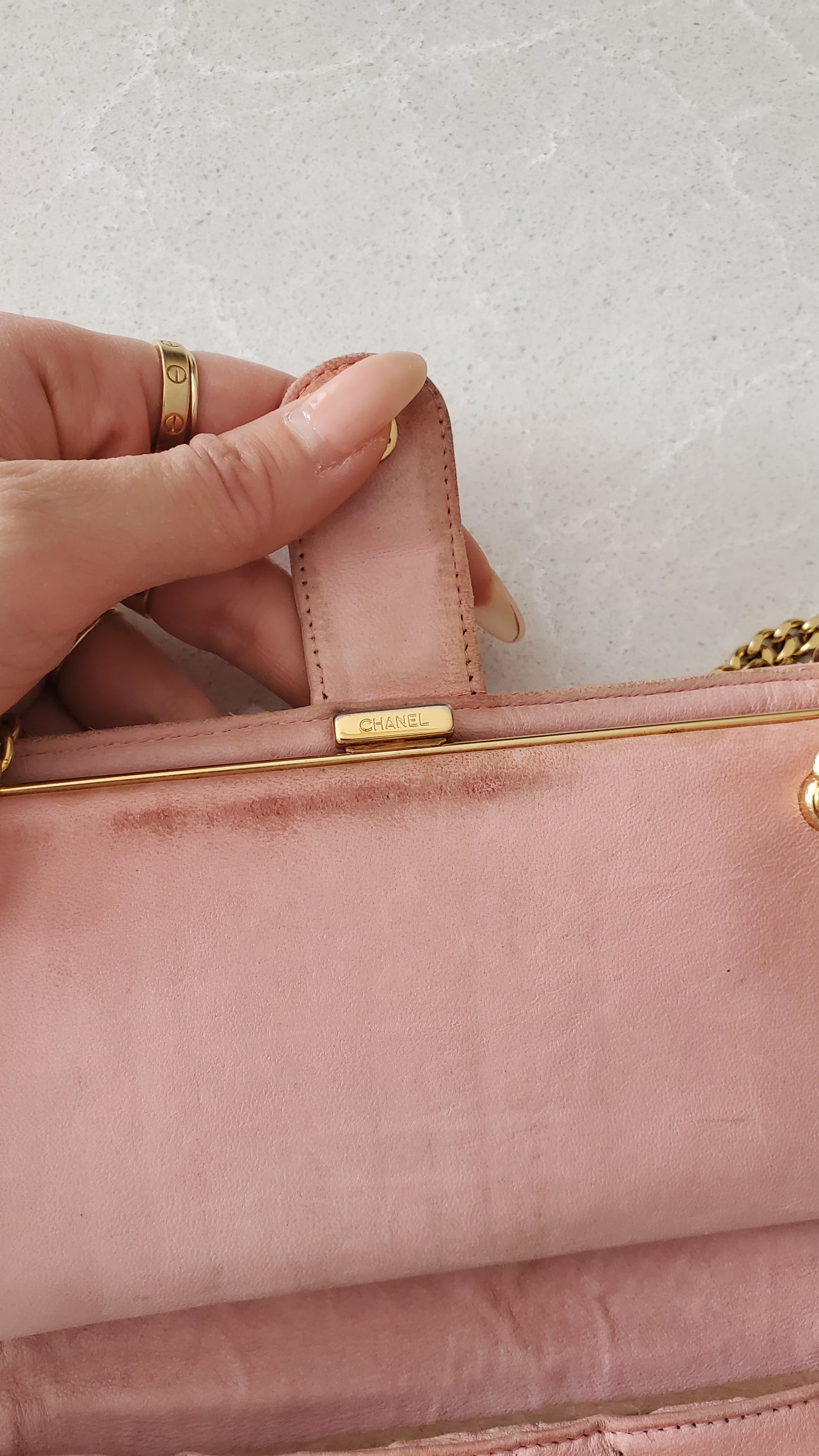 Authentic Chanel Upcycle Pink Caviar Wallet on Chain