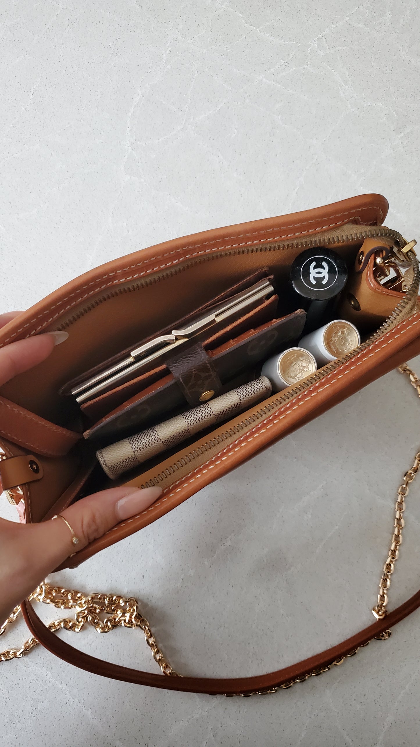 Authentic Vintage Celine Upcycle Tan Purse with Strap & Chain