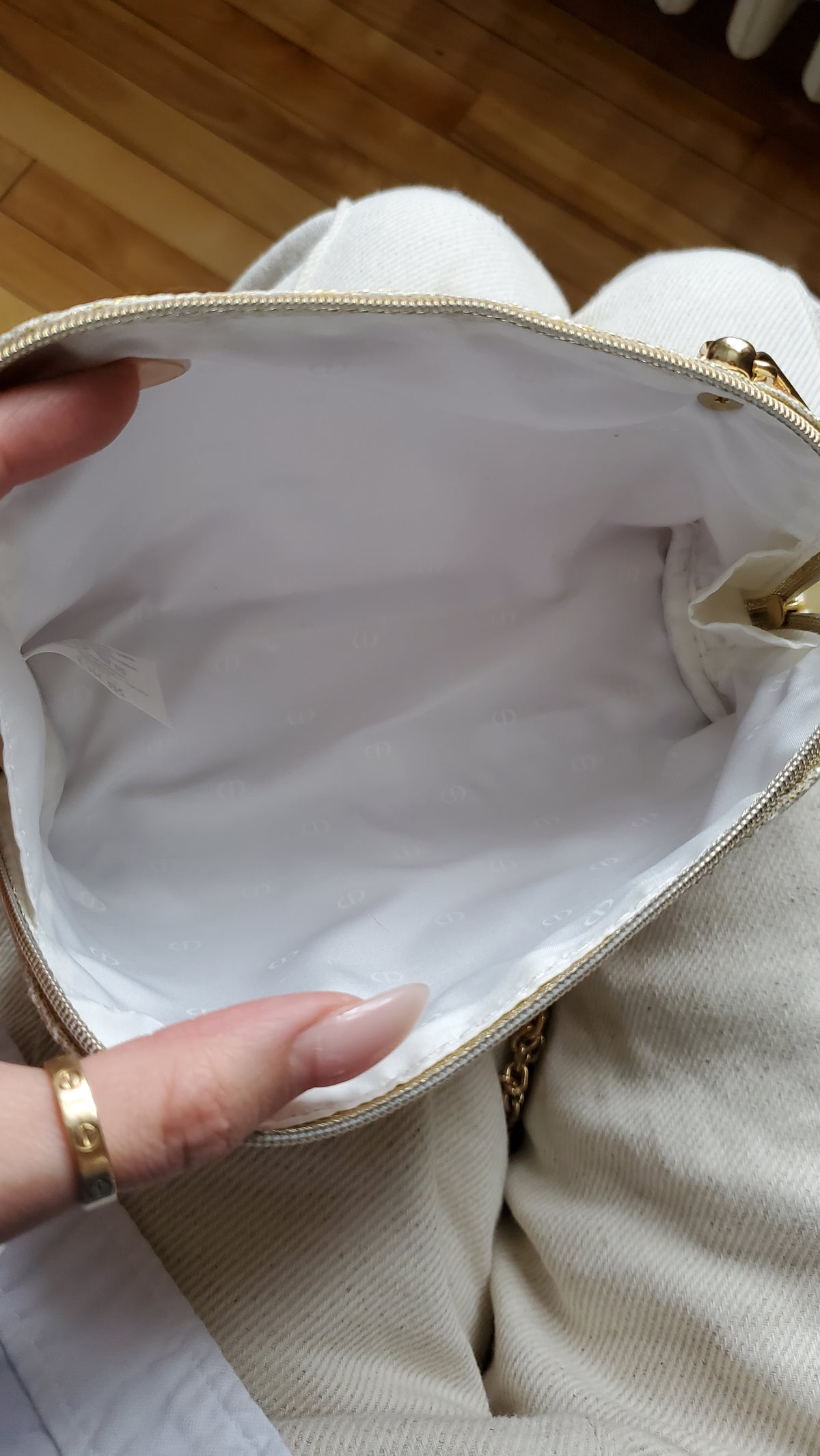 Authentic Dior Upcycle Versatile Gold Holiday Beauty Pouch with Handmade Chains