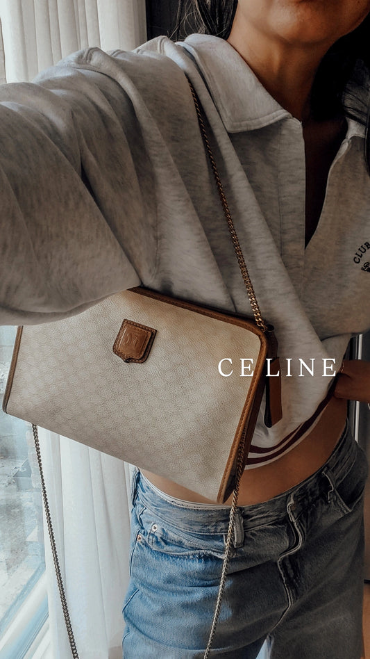 Authentic Vintage Celine Upcycle White Purse on Chain