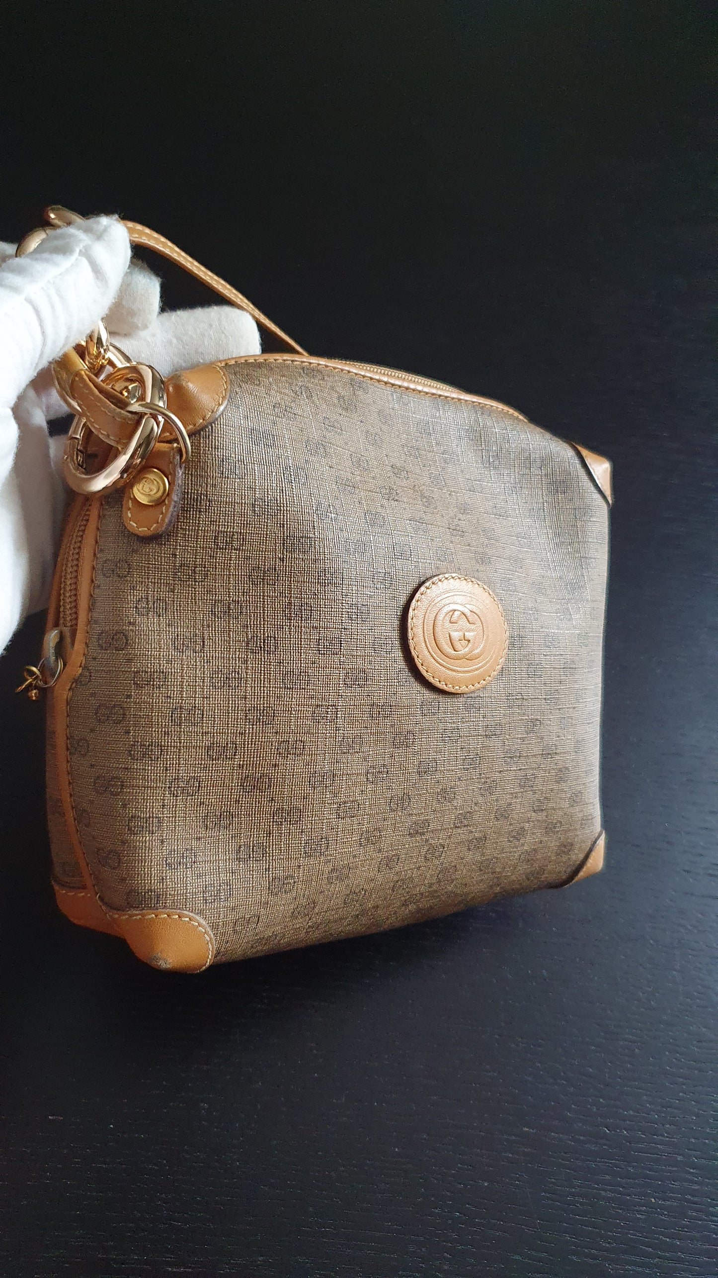 Authentic Vintage Gucci Upcycle Tan Bag (with thick shoulder chain)