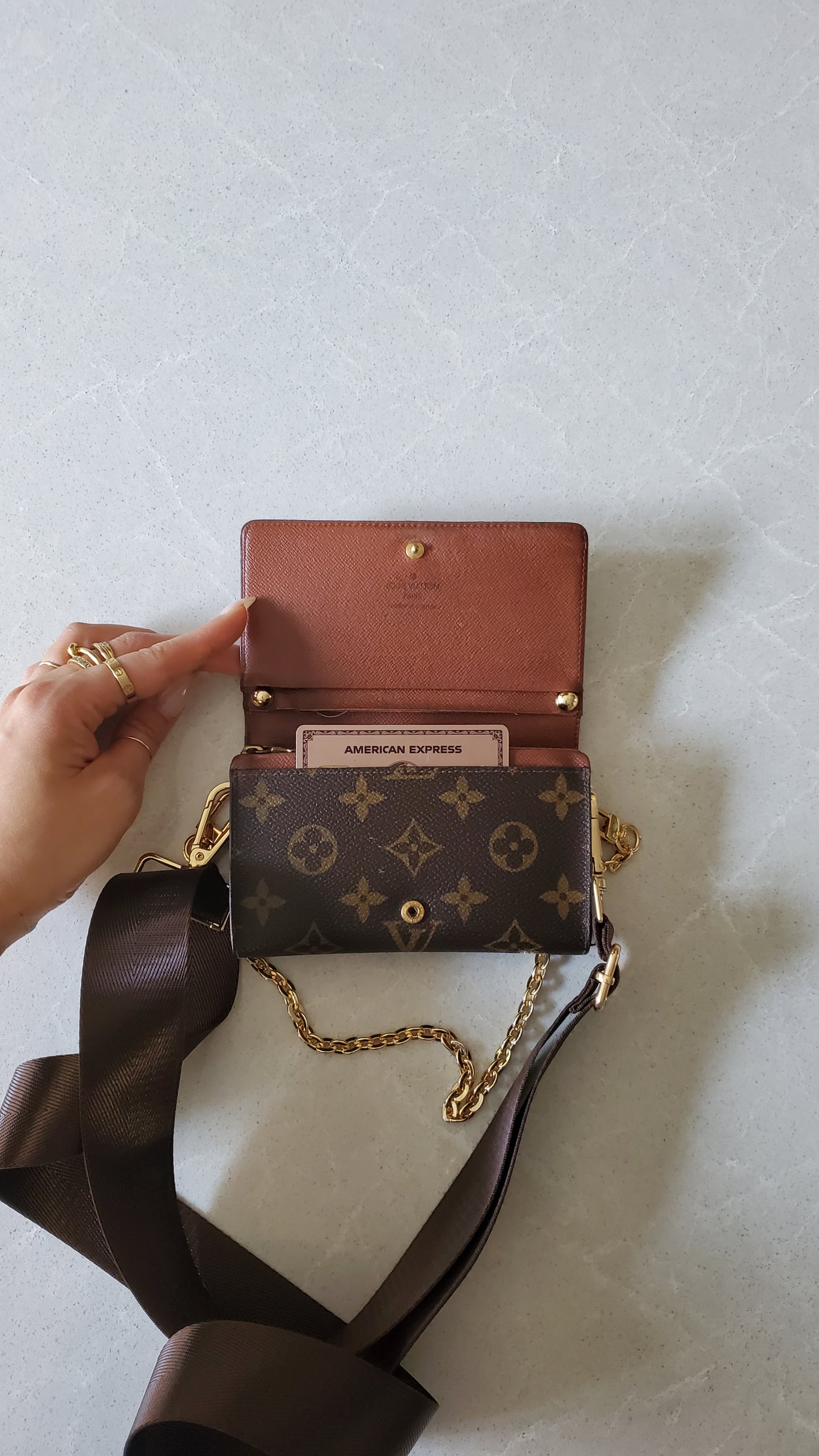 Authentic Vintage Louis Vuitton (RA0956) Upcycle Small Wallet with Strap and Chain