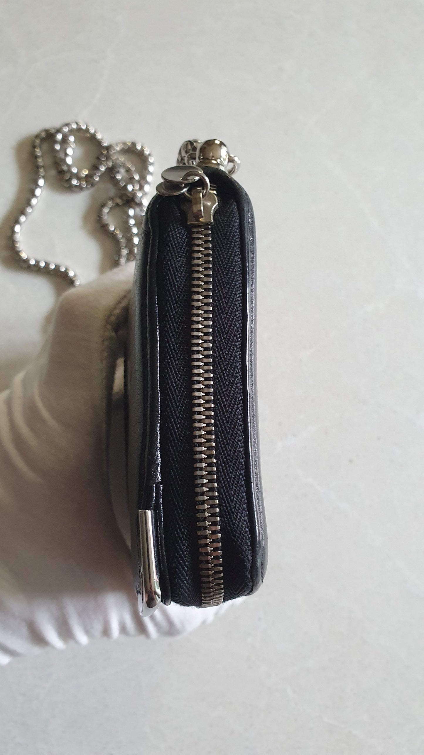 Authentic Vintage Cartier Upcycle Black Leather Wallet with Chain