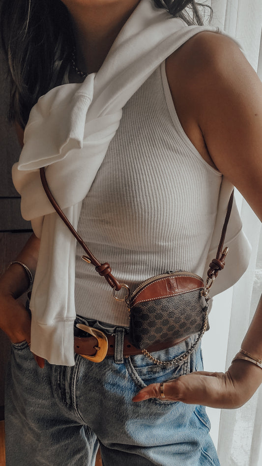 Authentic Vintage Celine Upcycle Mini Pouch on Chain & Strap
