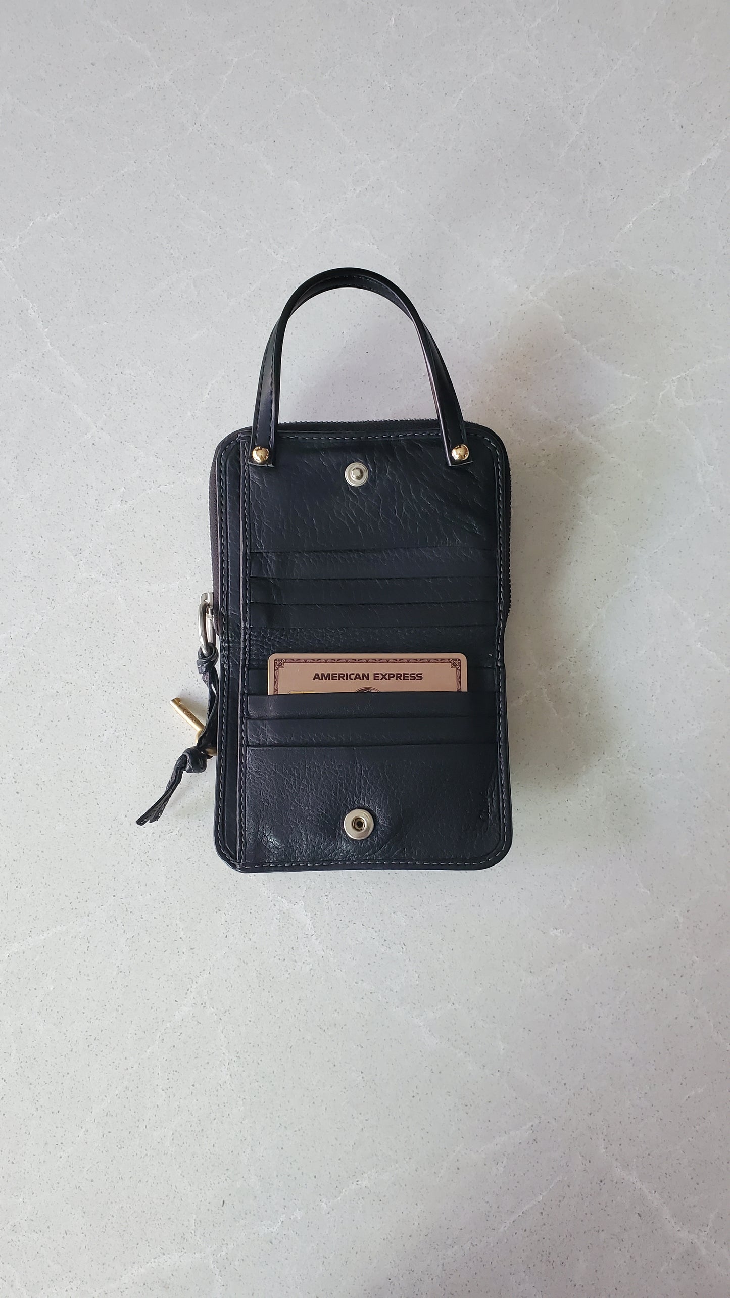 Authentic Chloé Upcycle Small Black Compact Wallet with Single Handle