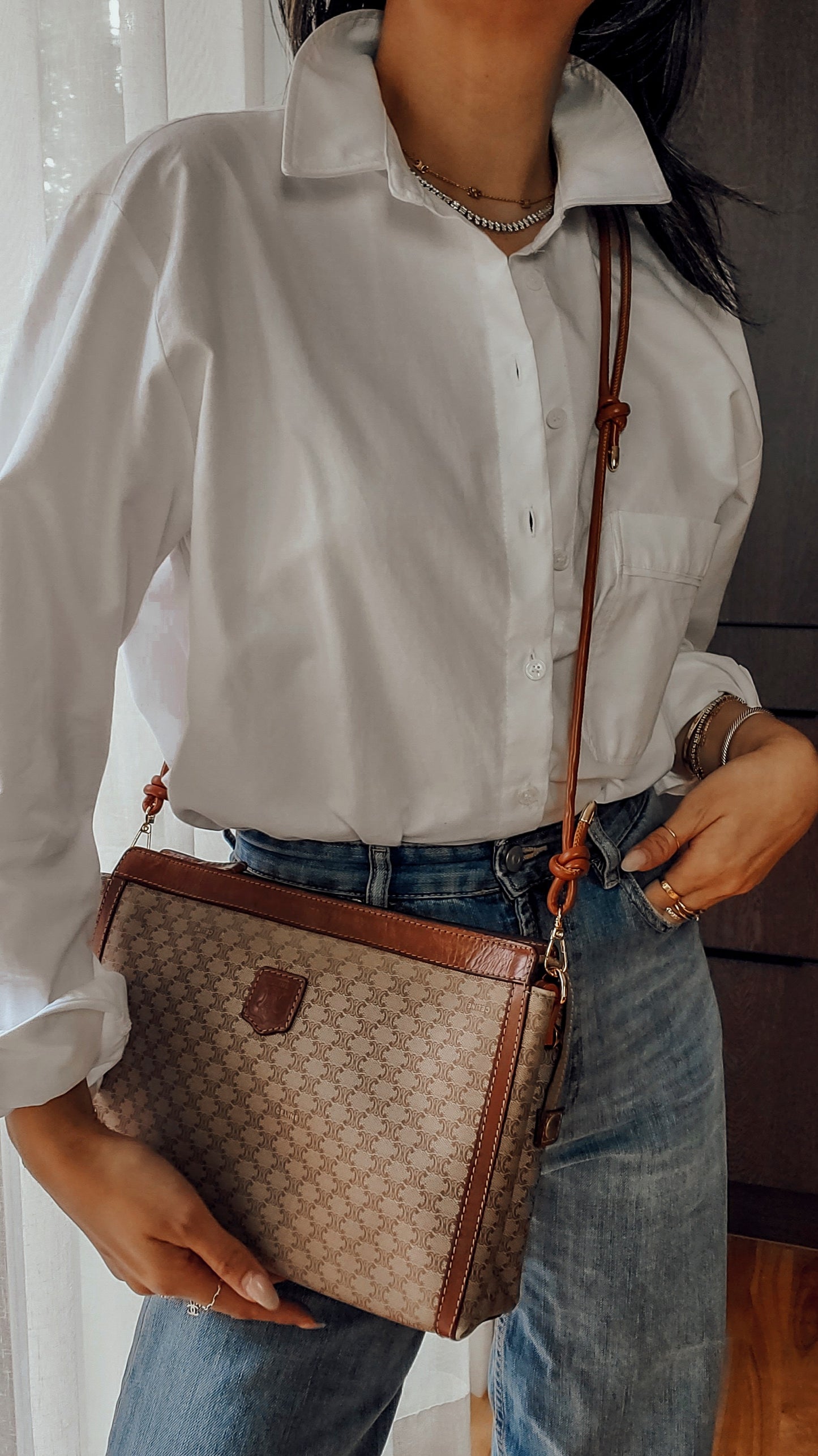 Authentic Vintage Celine Upcycle Tan/ Brown Versatile Purse with Knotted Strap