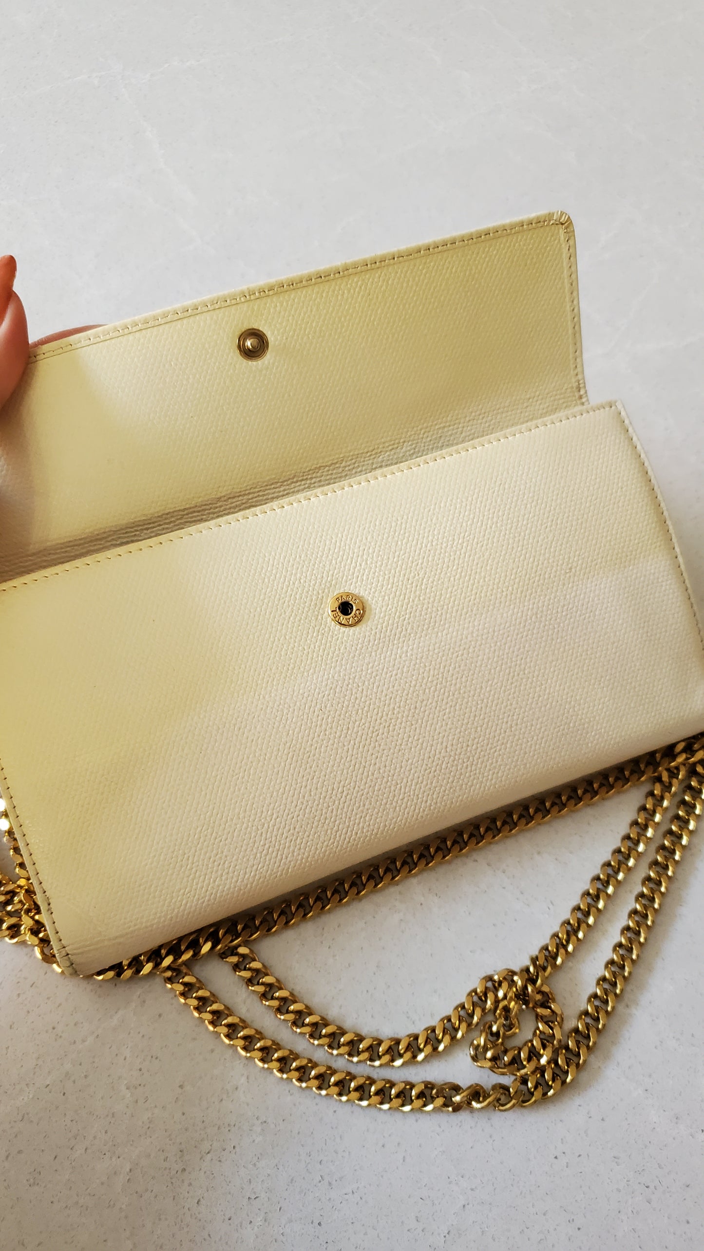 Authentic Vintage Chanel Upcycle Cream Caviar Wallet on Strap
