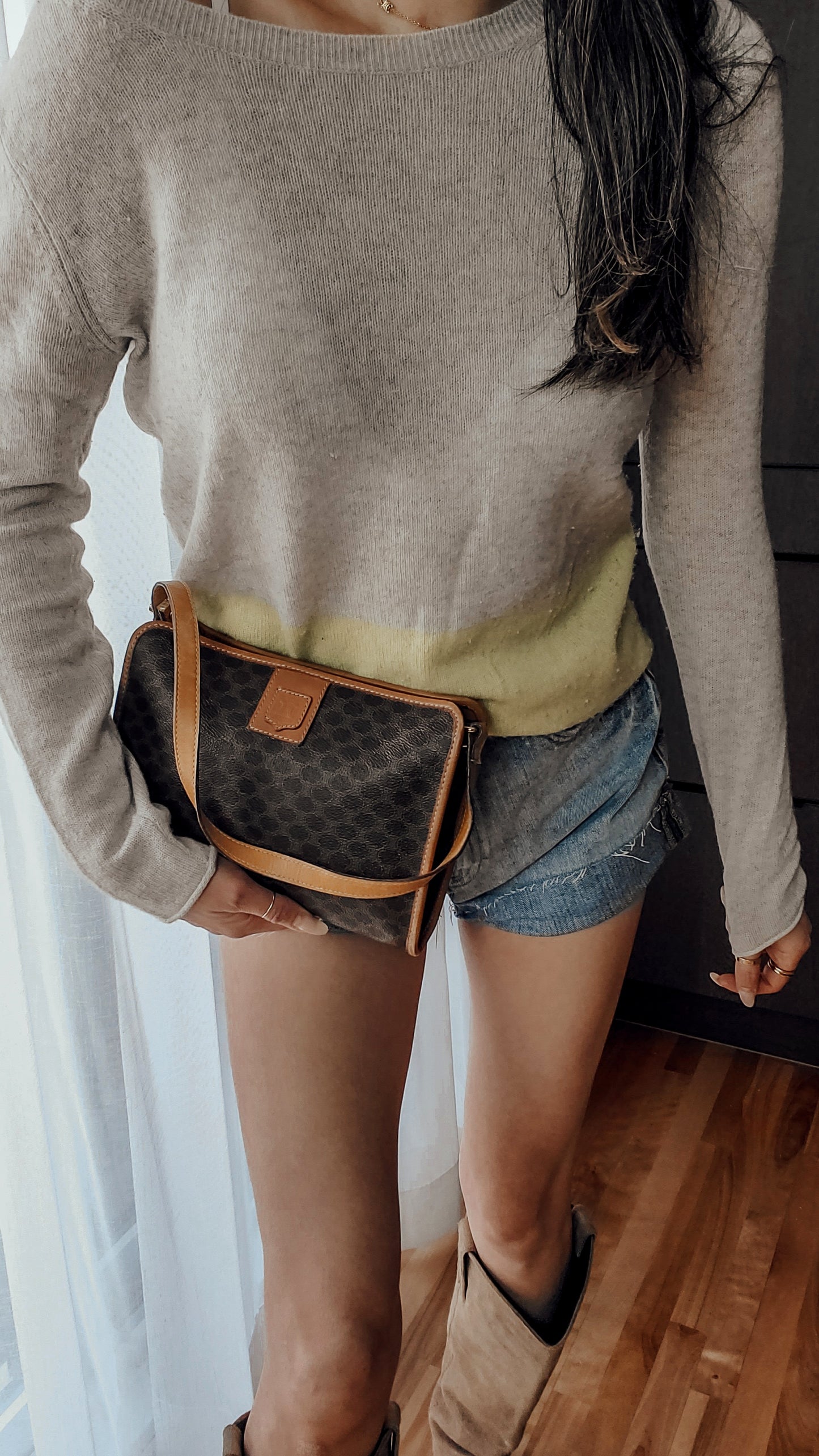 Authentic Vintage Celine Upcycle Brown/ Tan Shoulder Purse