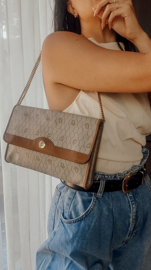 Authentic Vintage Dior Tan Purse with Versatile Chain
