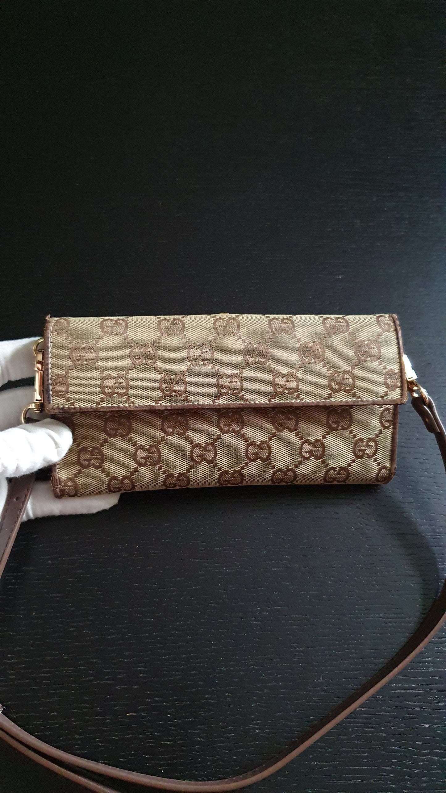 Authentic Gucci Upcycle Brown Wallet with Shoulder Strap