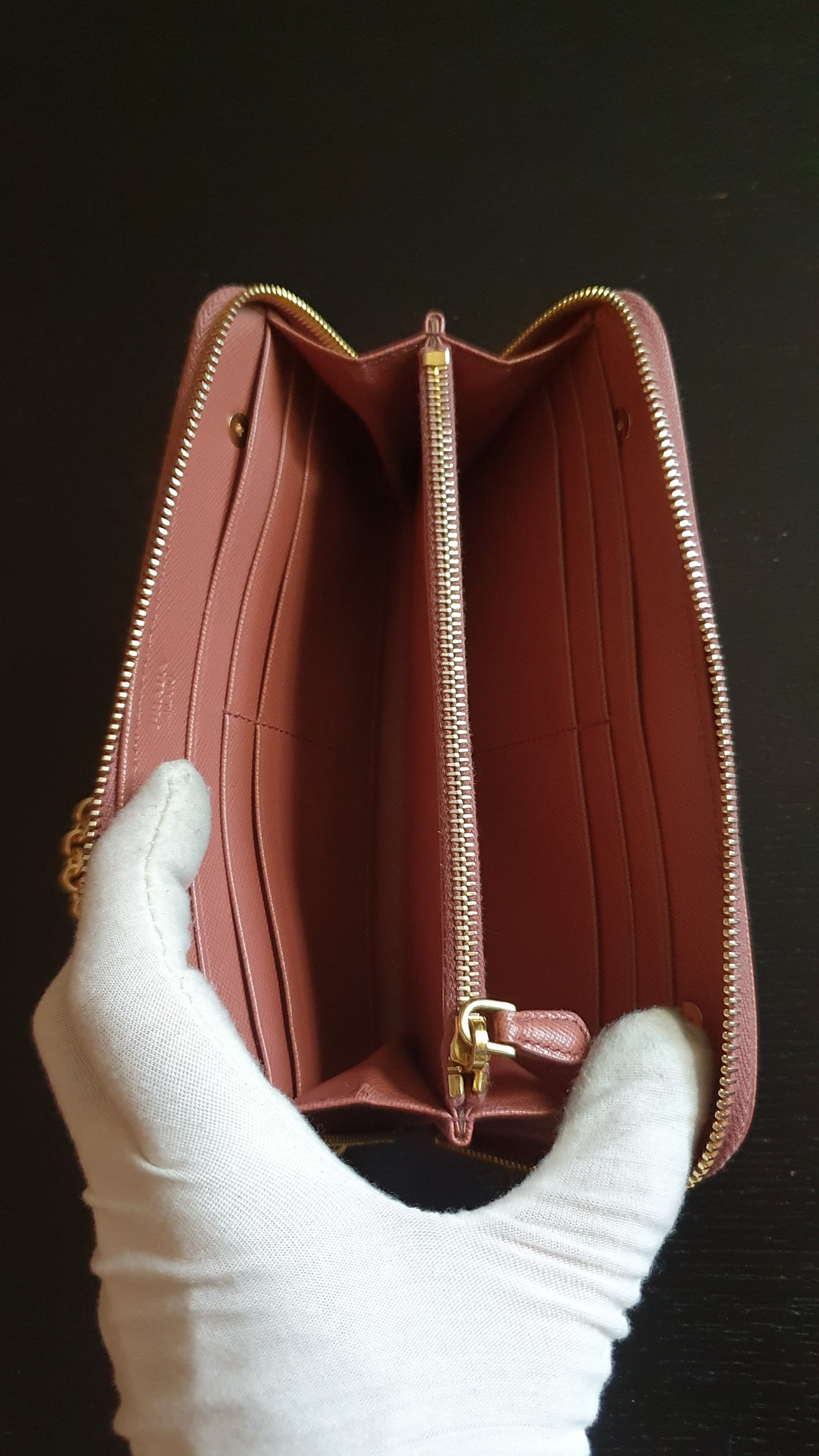 Authentic Prada Upcycle Pink Zip Wallet with Chains