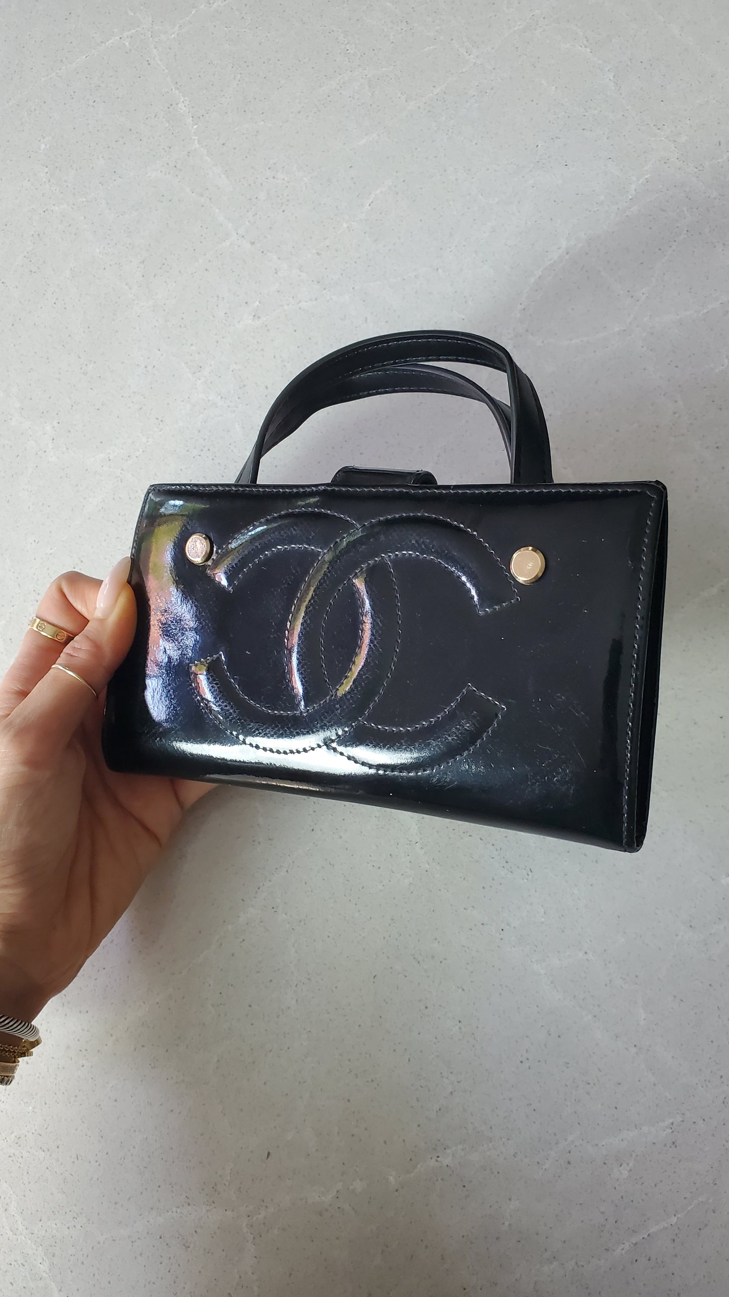 Authentic Chanel Upcycle Black Patent Wallet with Handle Straps