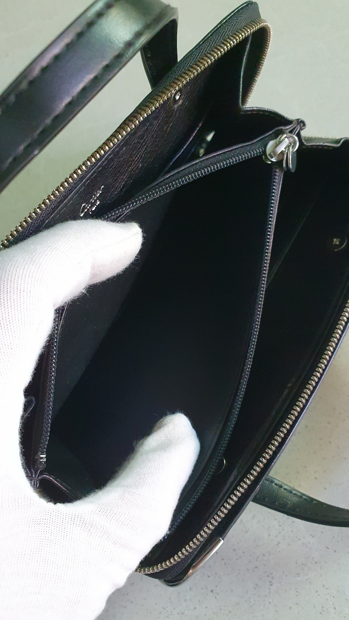 Authentic Vintage Cartier Upcycle Black Leather Wallet with Two Handles