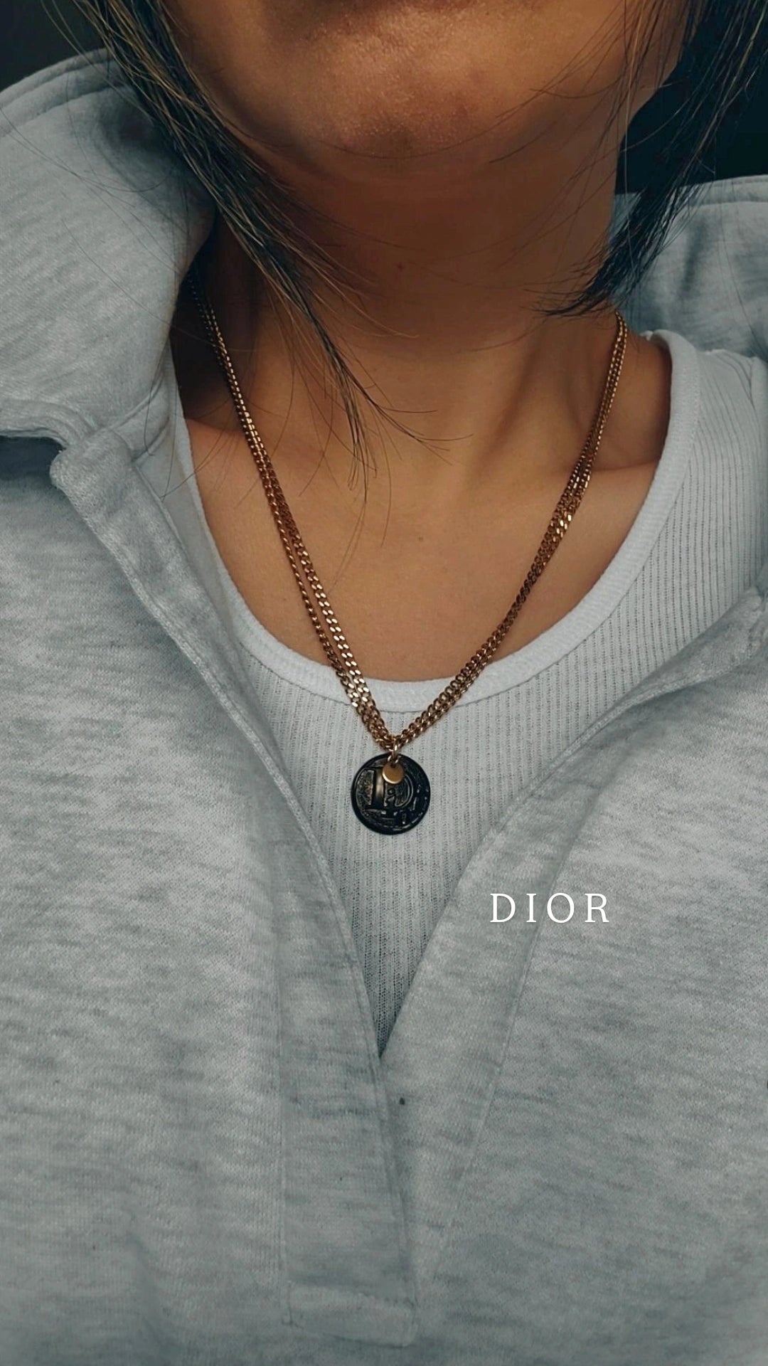 Authentic Vintage Christian Dior Button Upcycle Gold Thin Layers Necklace