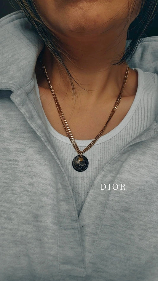 Authentic Vintage Christian Dior Button Upcycle Gold Thin Layers Necklace