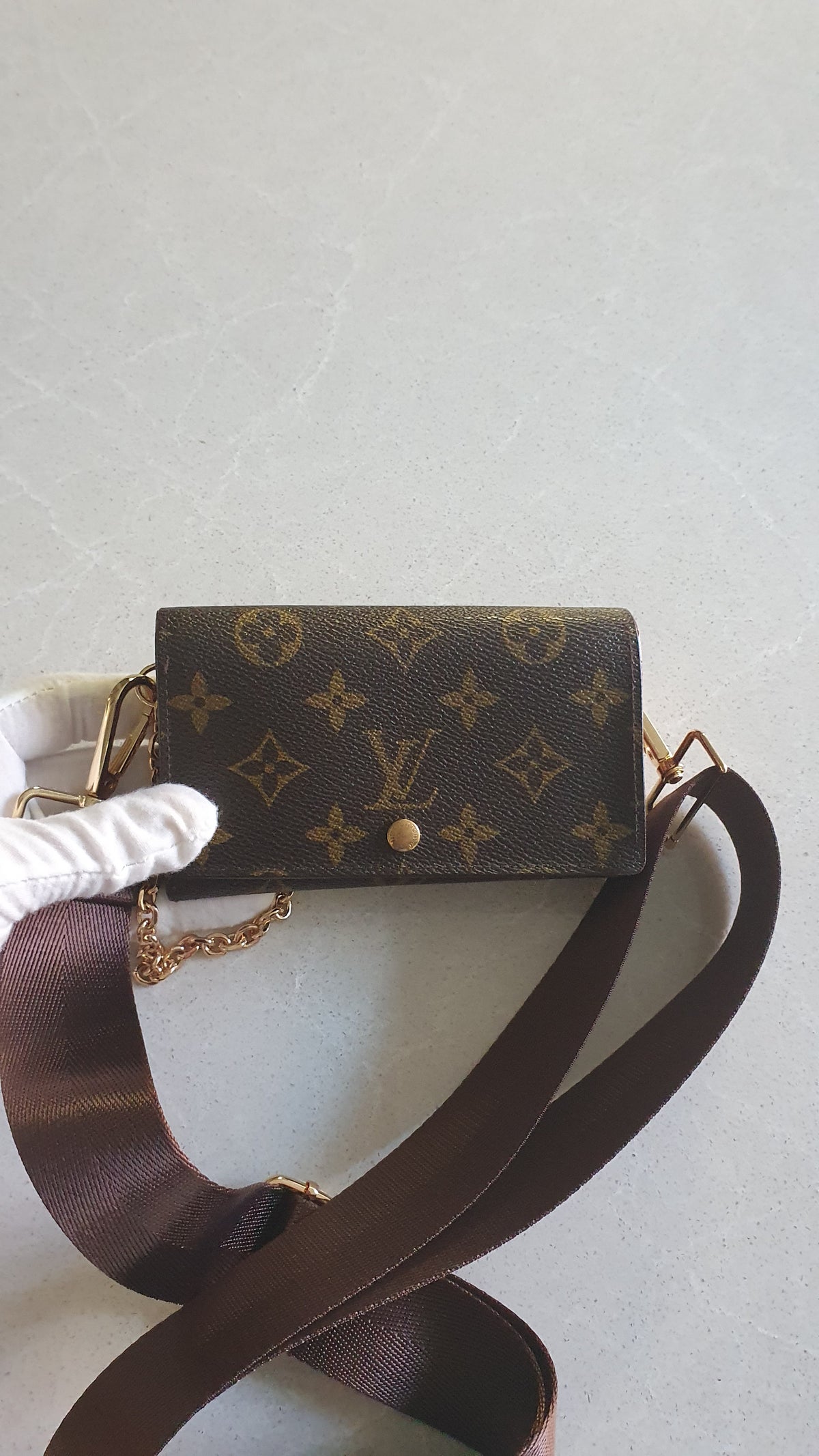 Authentic Vintage Louis Vuitton Upcycle Small Wallet with Strap and Chain