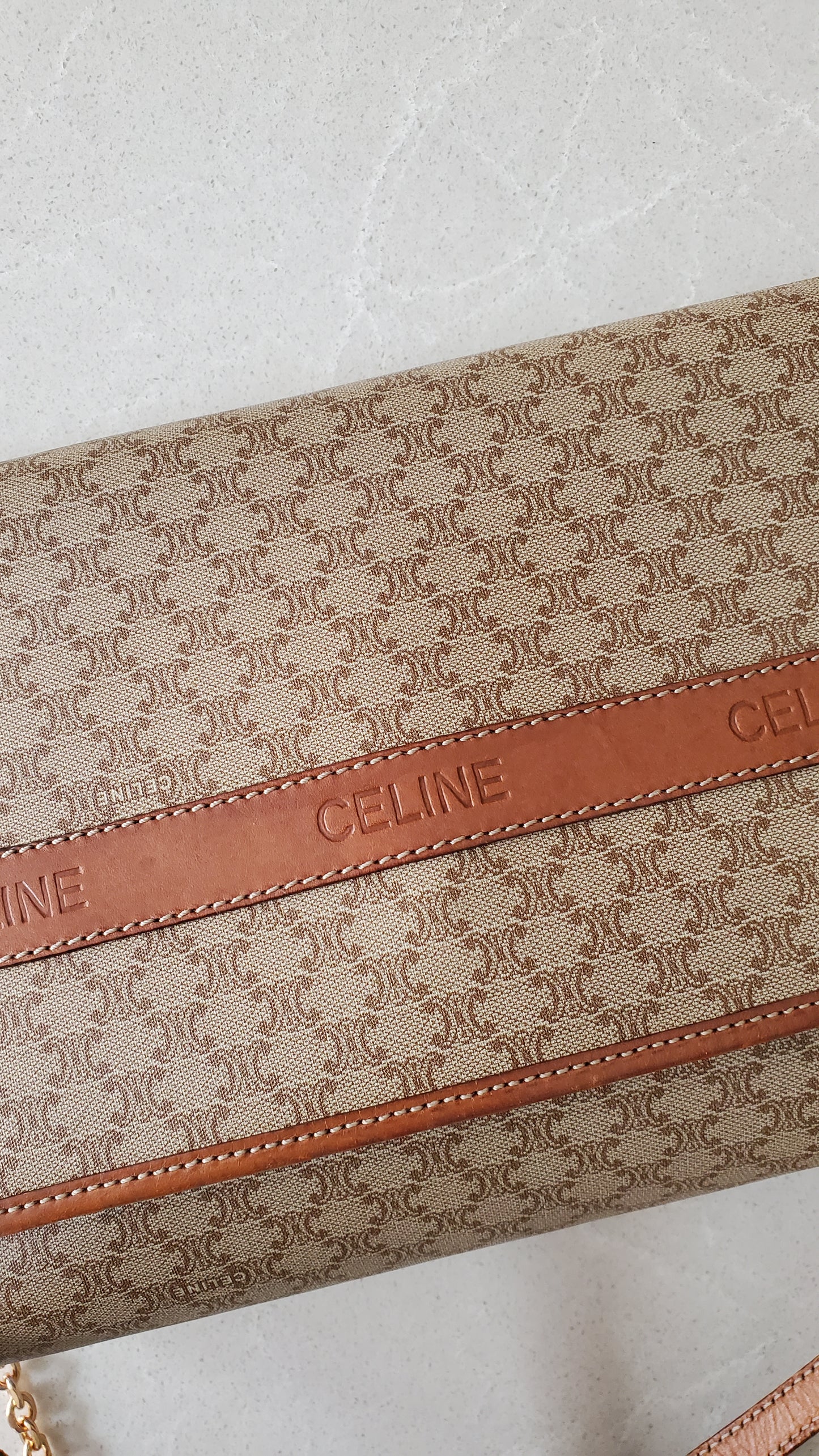 Authentic Vintage Celine (2/2) Upcycle Purse with Strap & Chain