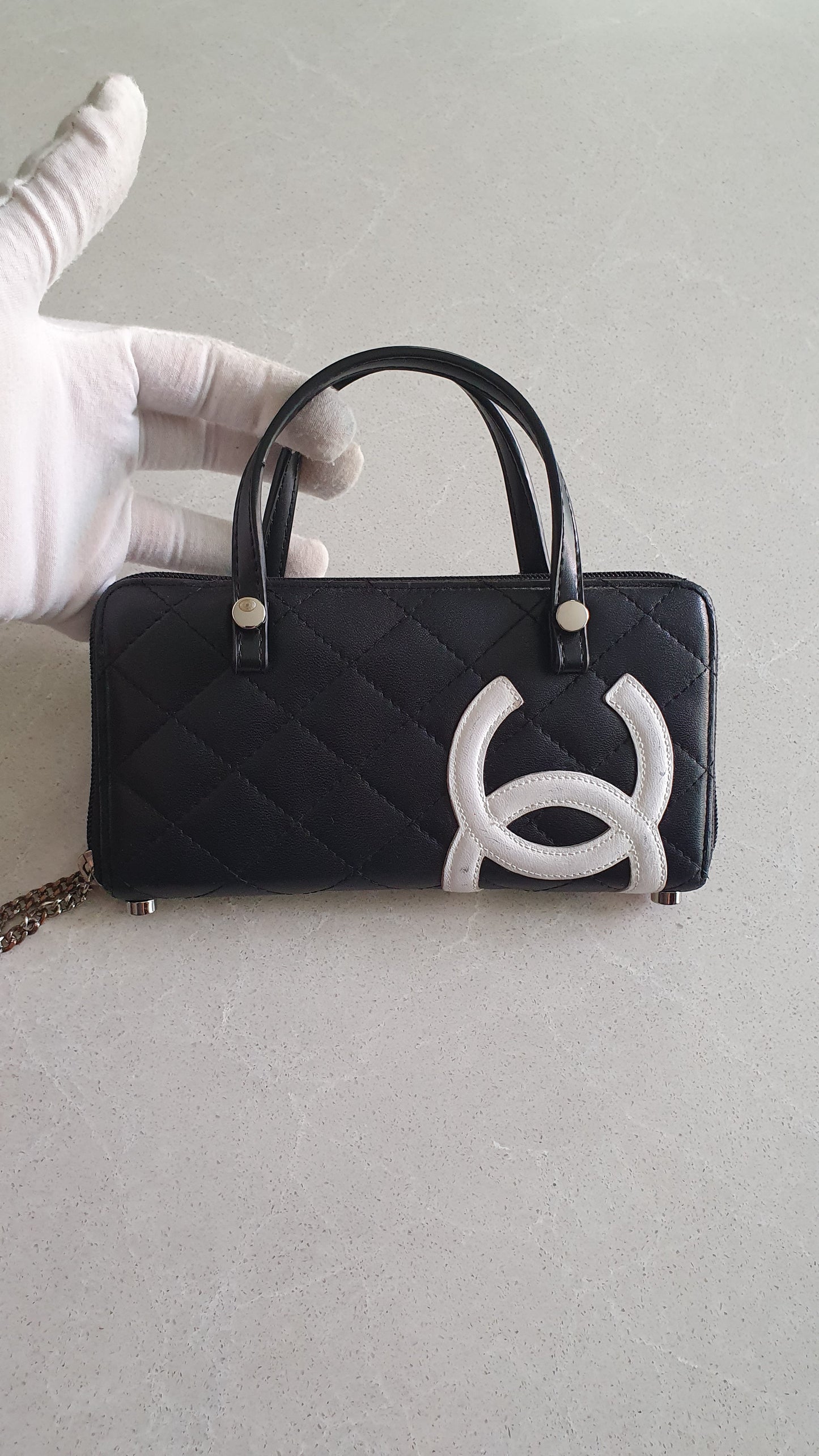 Authentic Chanel Upcycle Black Zip Wallet with Handle Straps