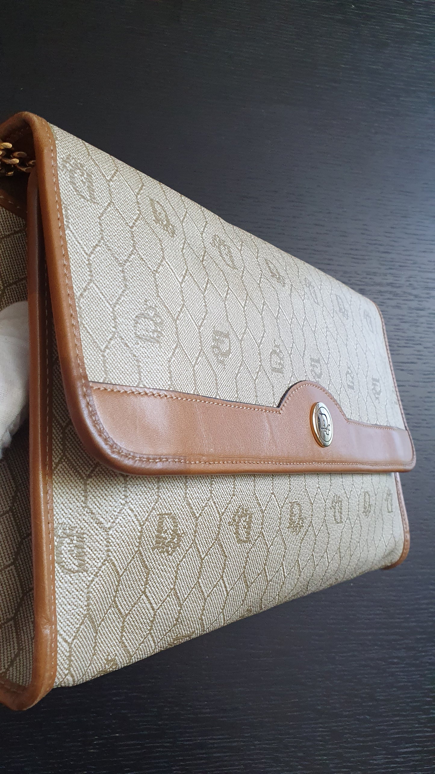 Authentic Vintage Dior Tan Purse with Versatile Chain