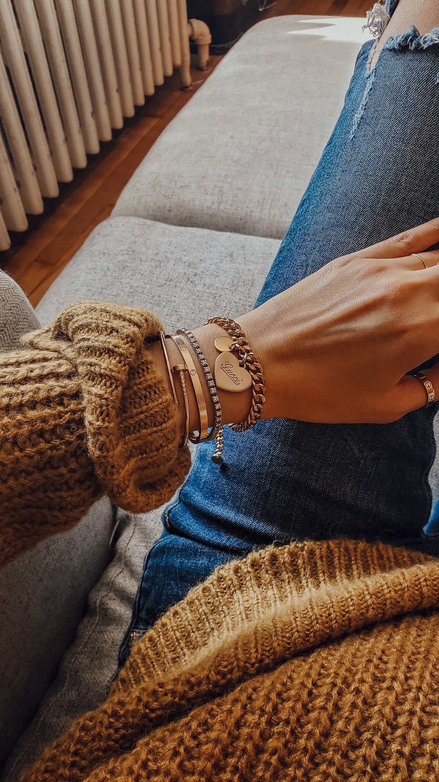 Authentic Gucci Upcycle Gold Double Layer (Solid Heart) Bracelet