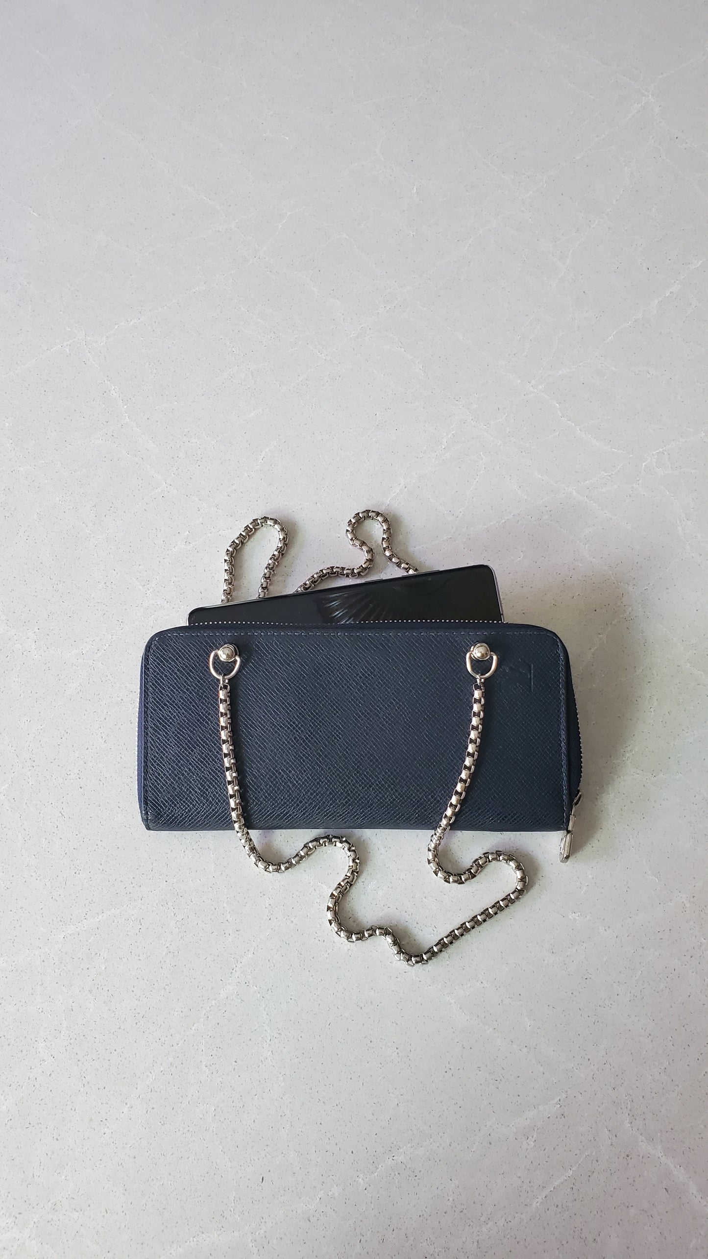 Authentic Louis Vuitton Upcycle Zip Wallet with Shoulder Chains