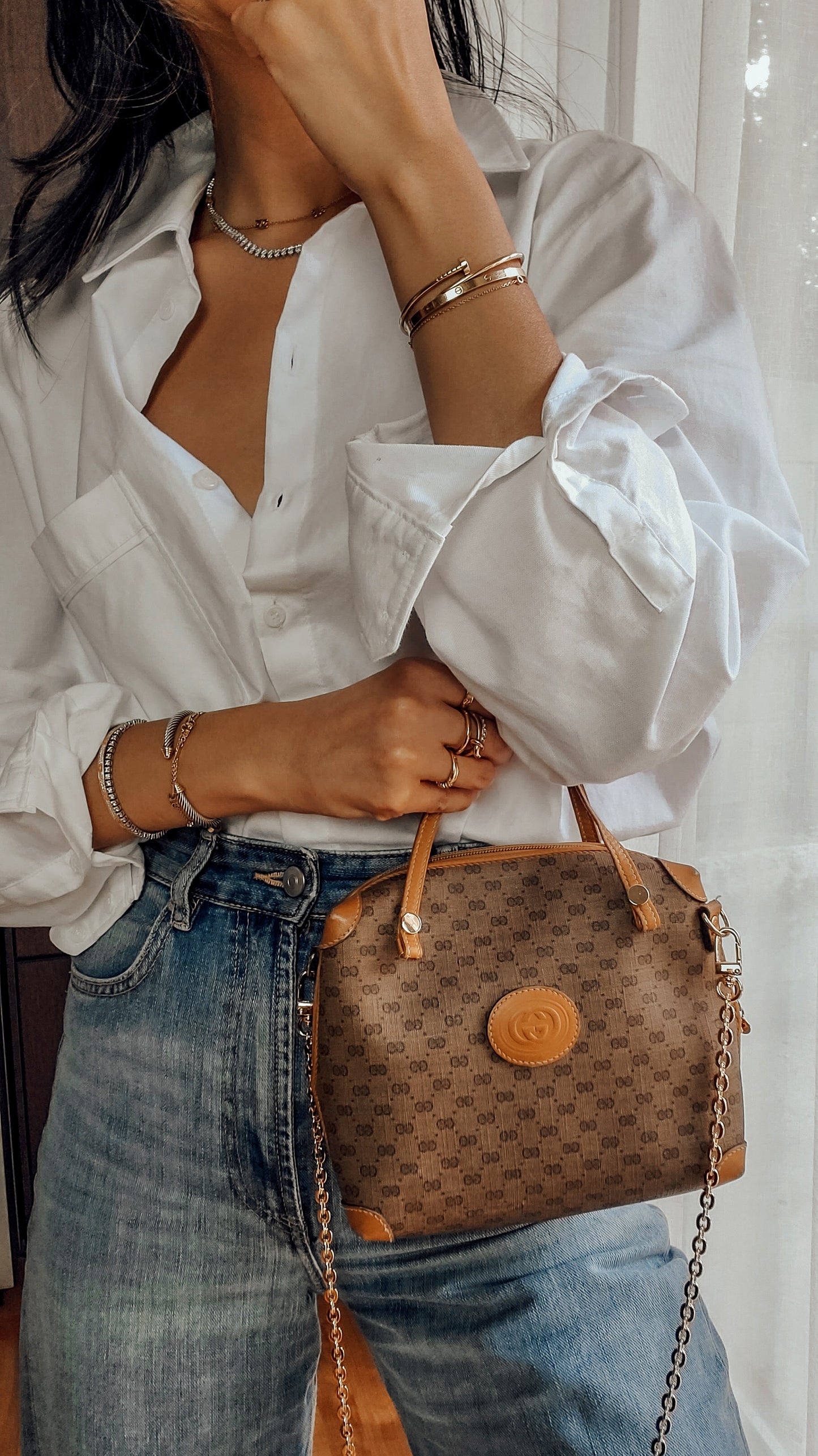 Authentic Vintage Gucci Upcycle Tan Bag with Straps & Chain