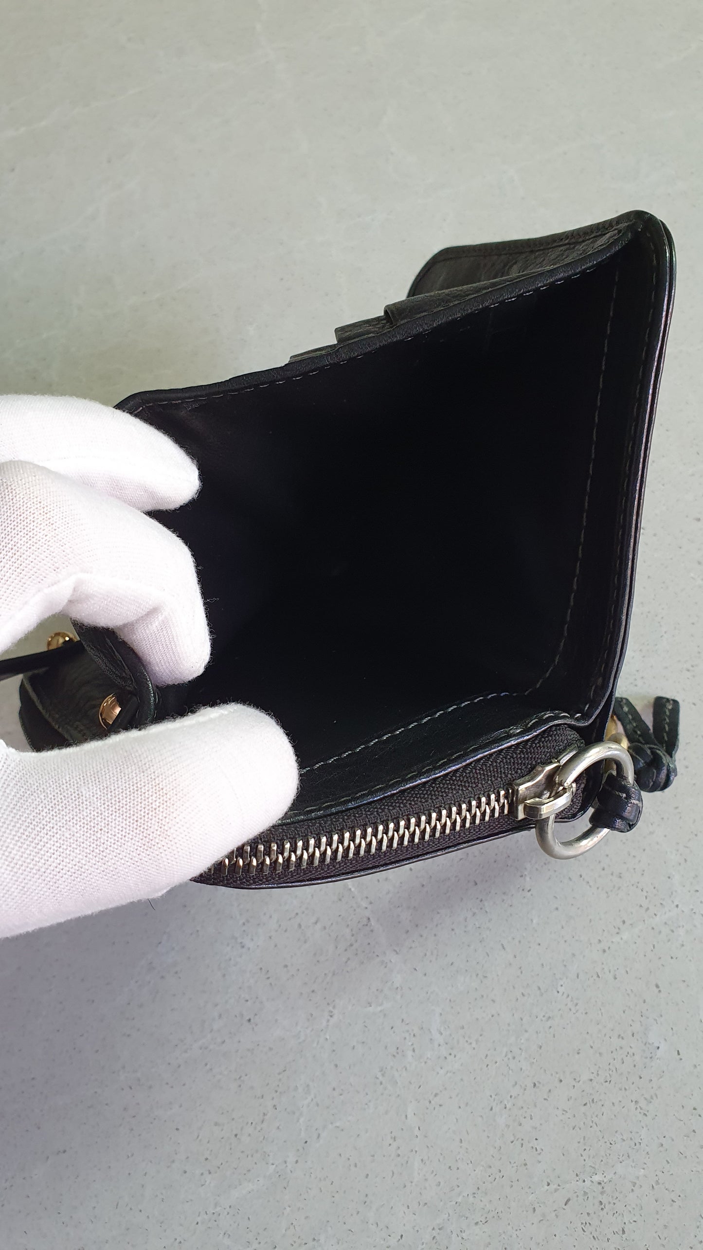 Authentic Chloé Upcycle Small Black Compact Wallet with Single Handle
