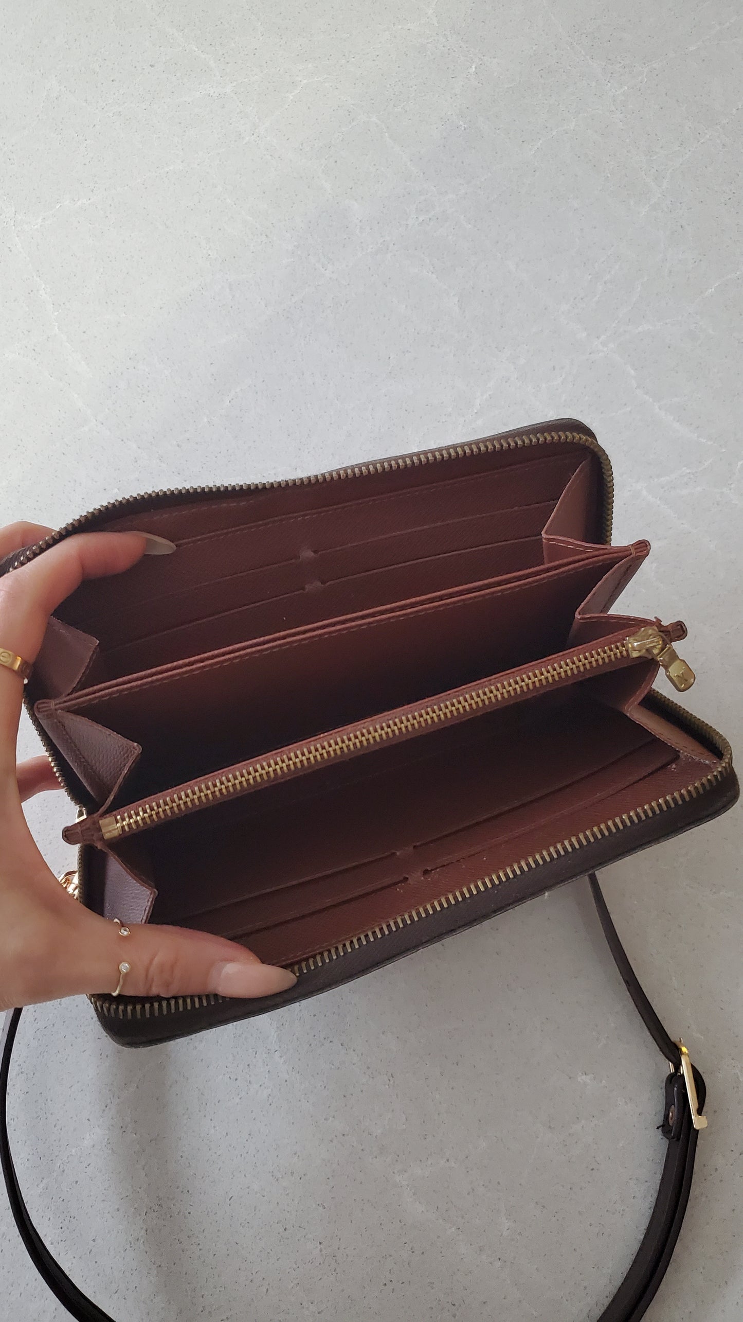 Authentic Louis Vuitton Upcycle Zip Up Wallet with Shoulder Strap and Chain