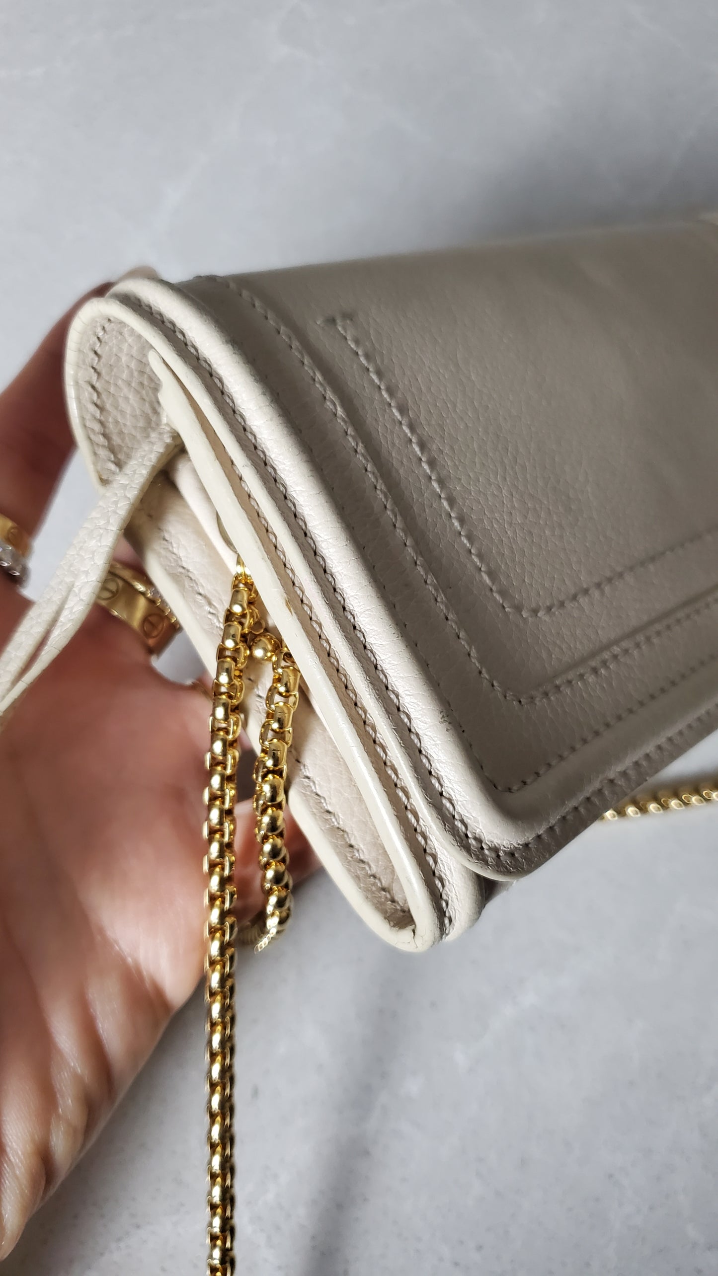 Authentic Chloe Upcycle Cream Leather Wallet with Chain