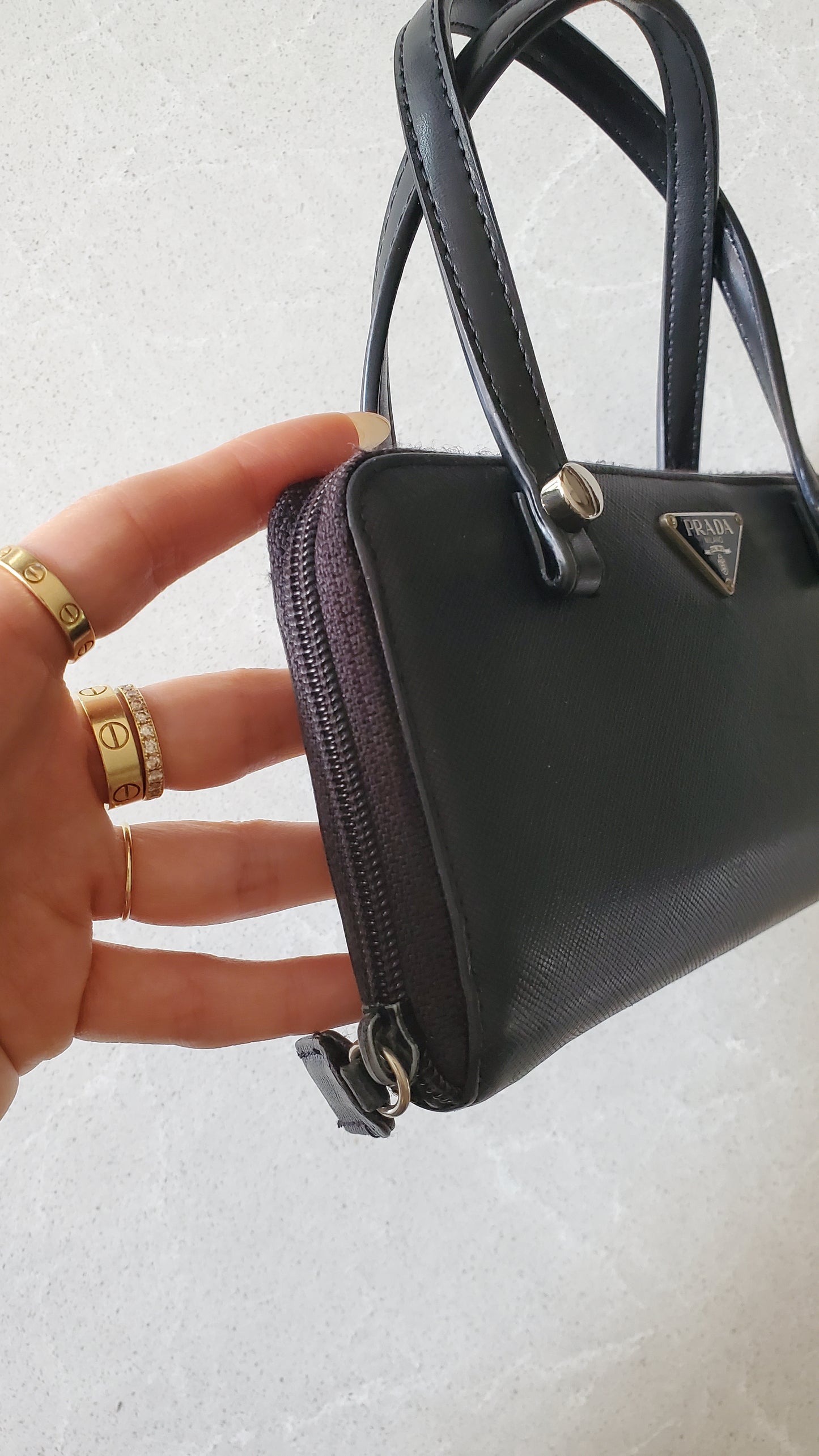 Authentic Prada Upcycle Black Zip-Up Wallet with Handle Straps