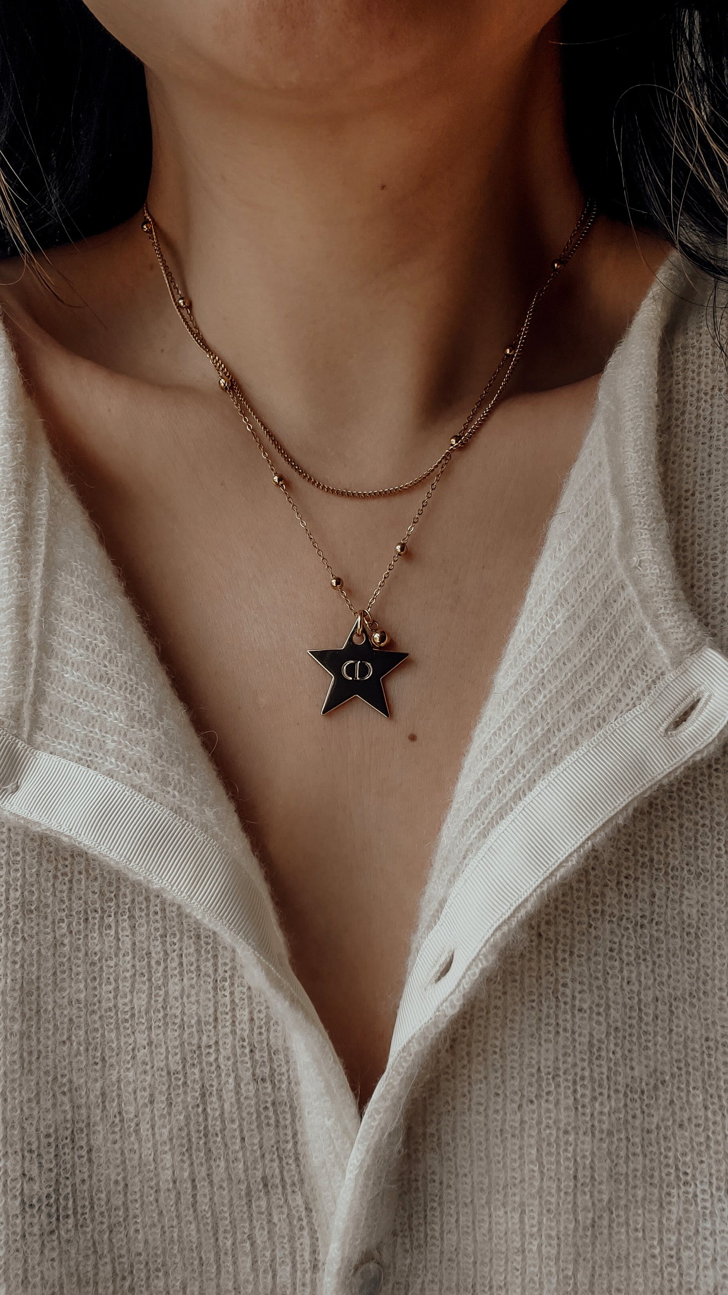 Authentic Dior (Star) Upcycle Gold Beads Layers Necklace