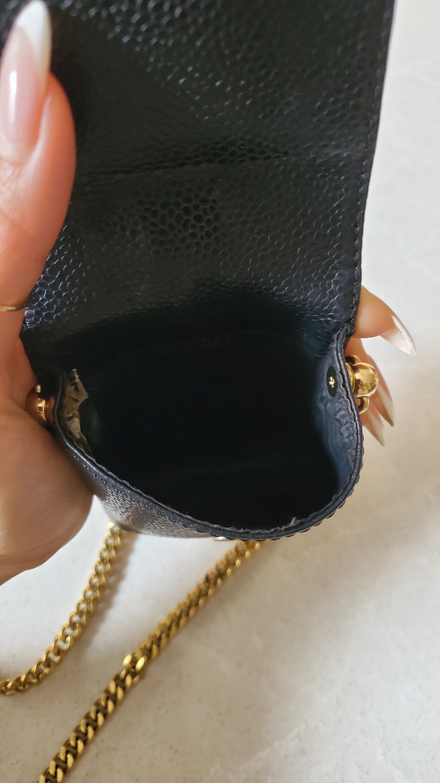 Authentic Vintage Chanel Upcycle Versatile Black Caviar Small Pouch on Chain