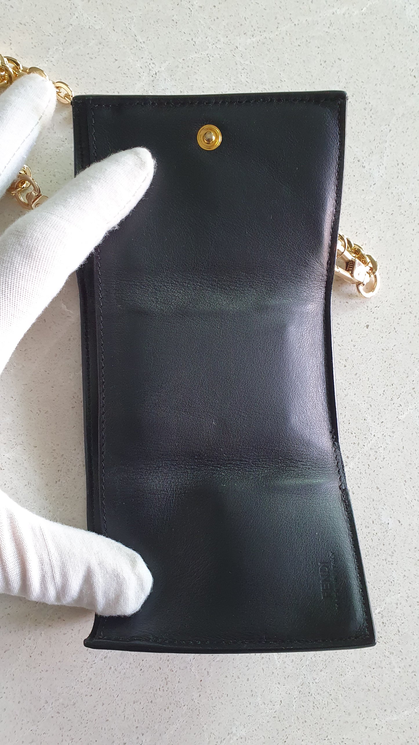 Authentic Fendi Upcycle Black Leather Mini Wallet with Chain