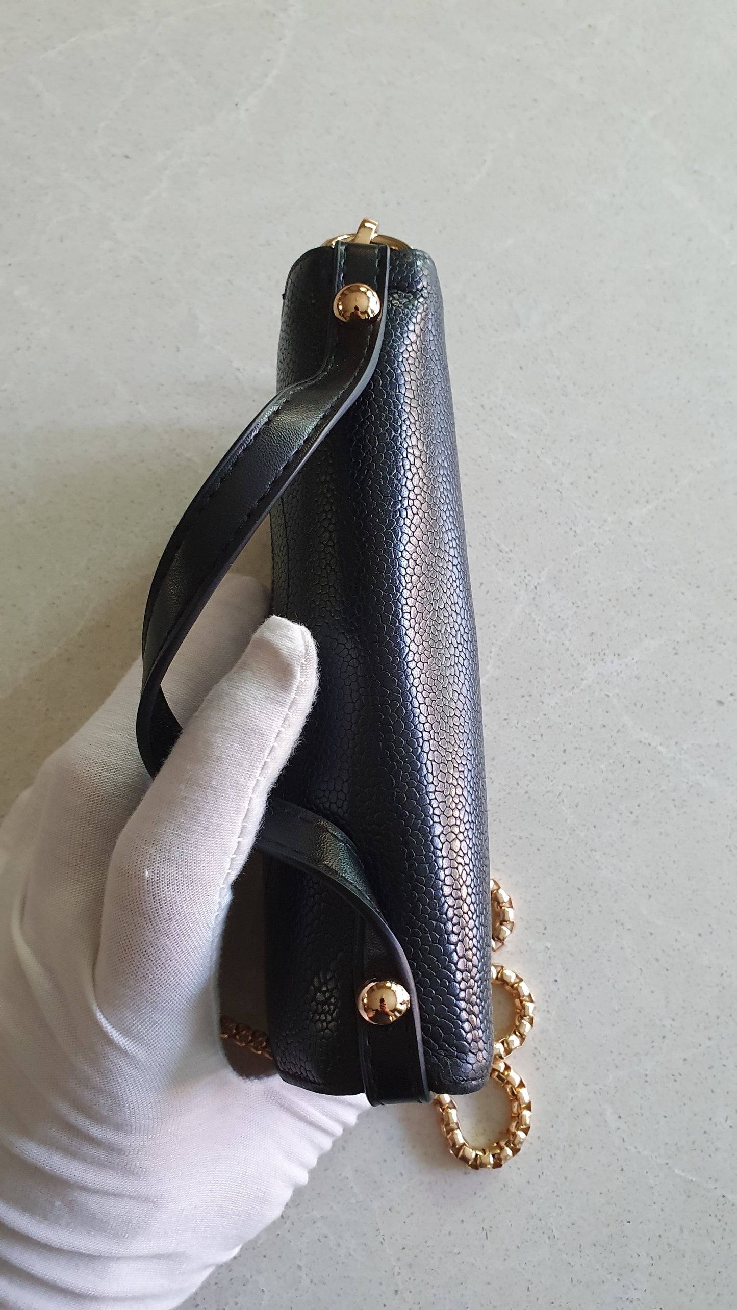 Authentic Chanel Upcycle Black Caviar Long Wallet with Strap & Chain