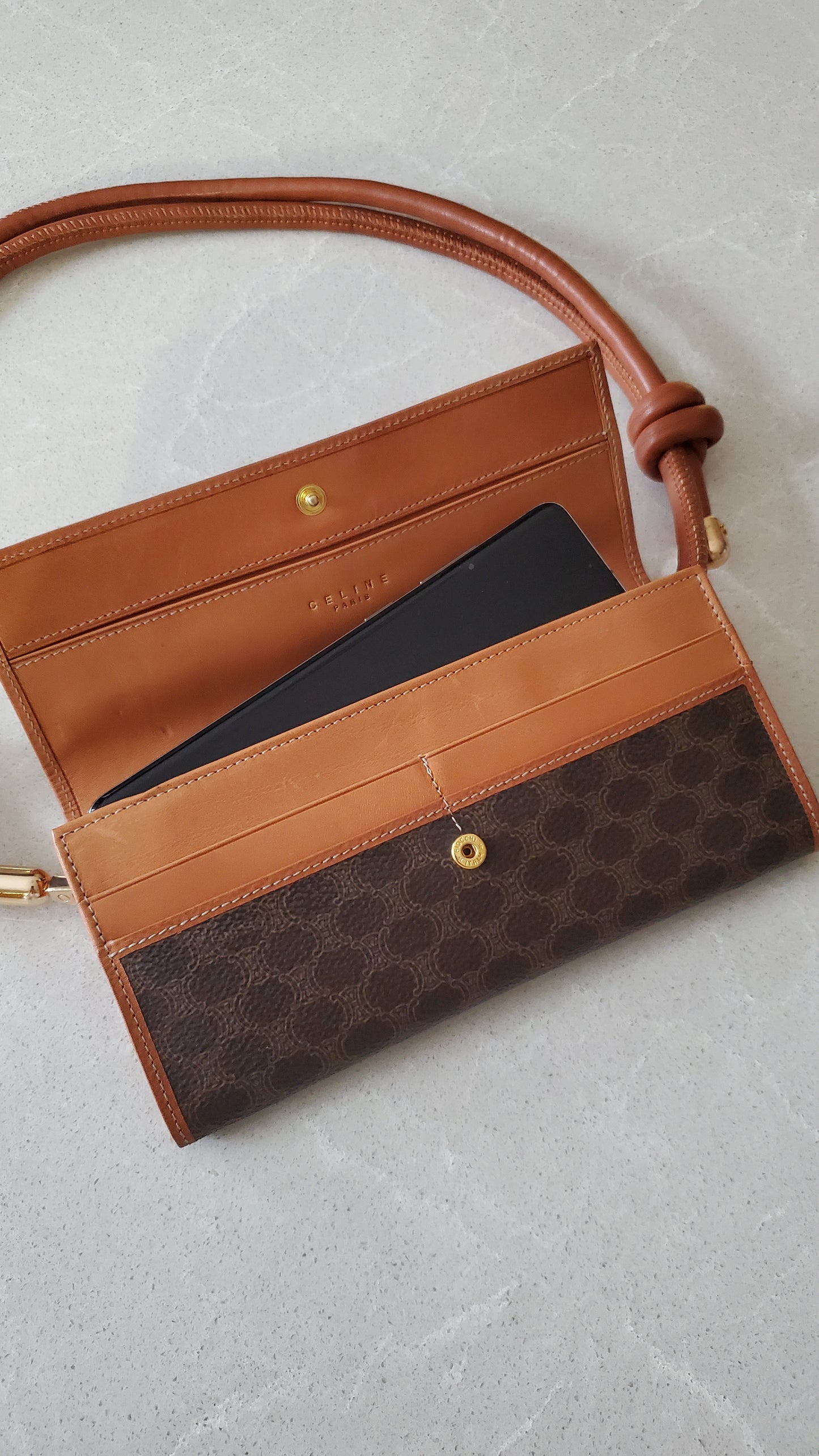 Authentic Vintage Celine Upcycle Long Wallet on Chain & Strap