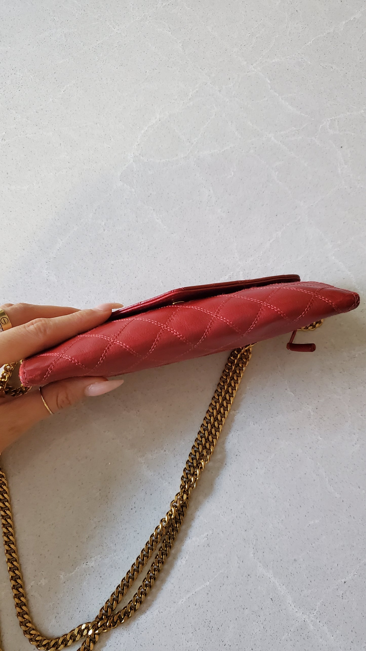 Authentic Vintage Chanel Upcycle Red Leather Wallet on Chain
