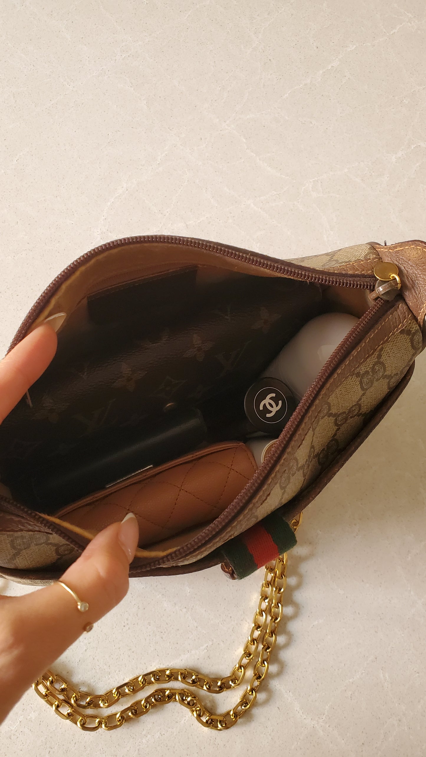 Authentic Vintage Gucci Upcycle Shoulder/ Crossbody Brown Purse on Chain