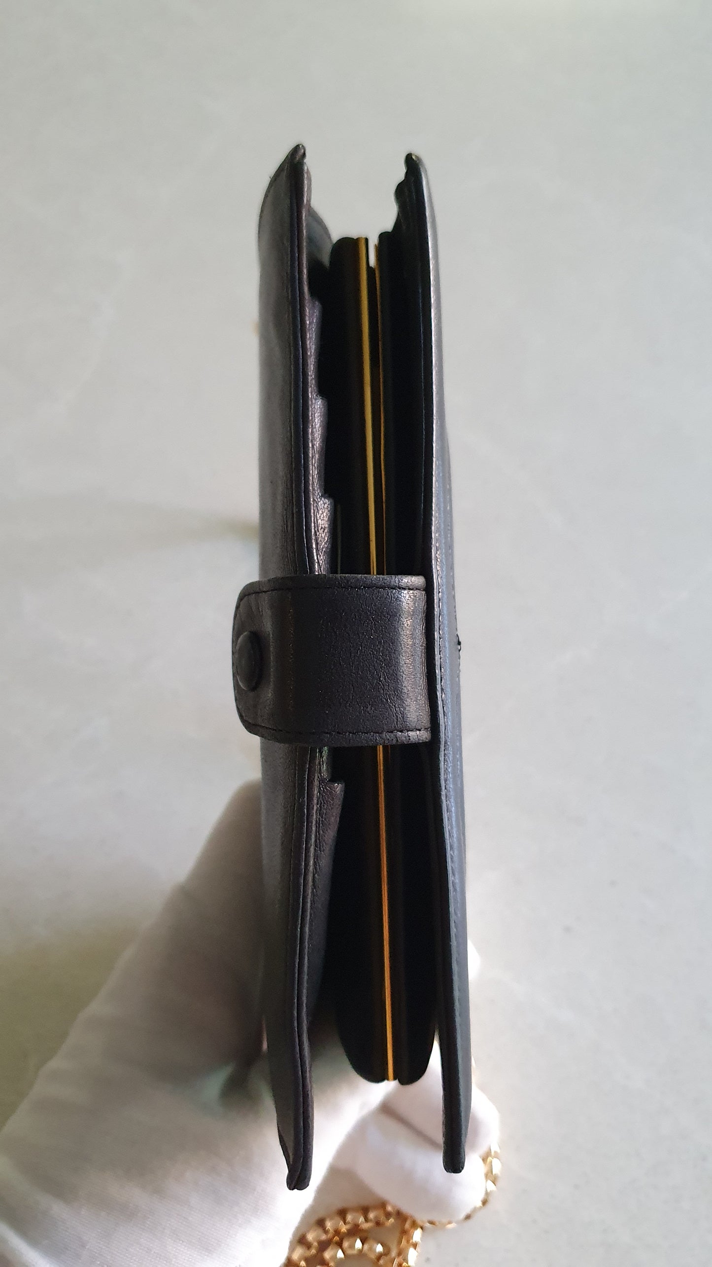 Authentic Chanel Upcycle Black Leather Long Wallet with Strap & Chain
