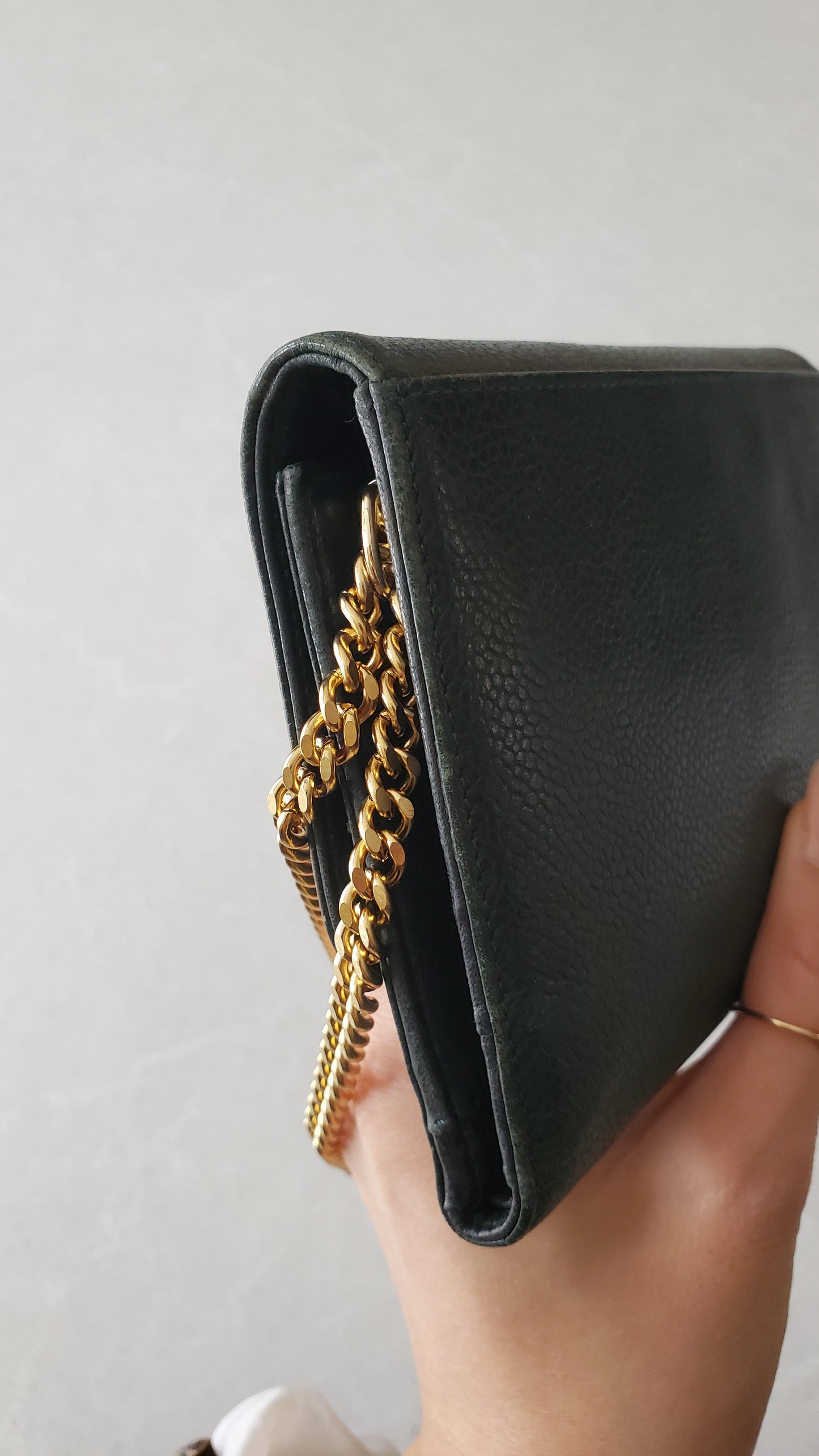 Authentic Chanel Upcycle Green Caviar Wallet on Chain