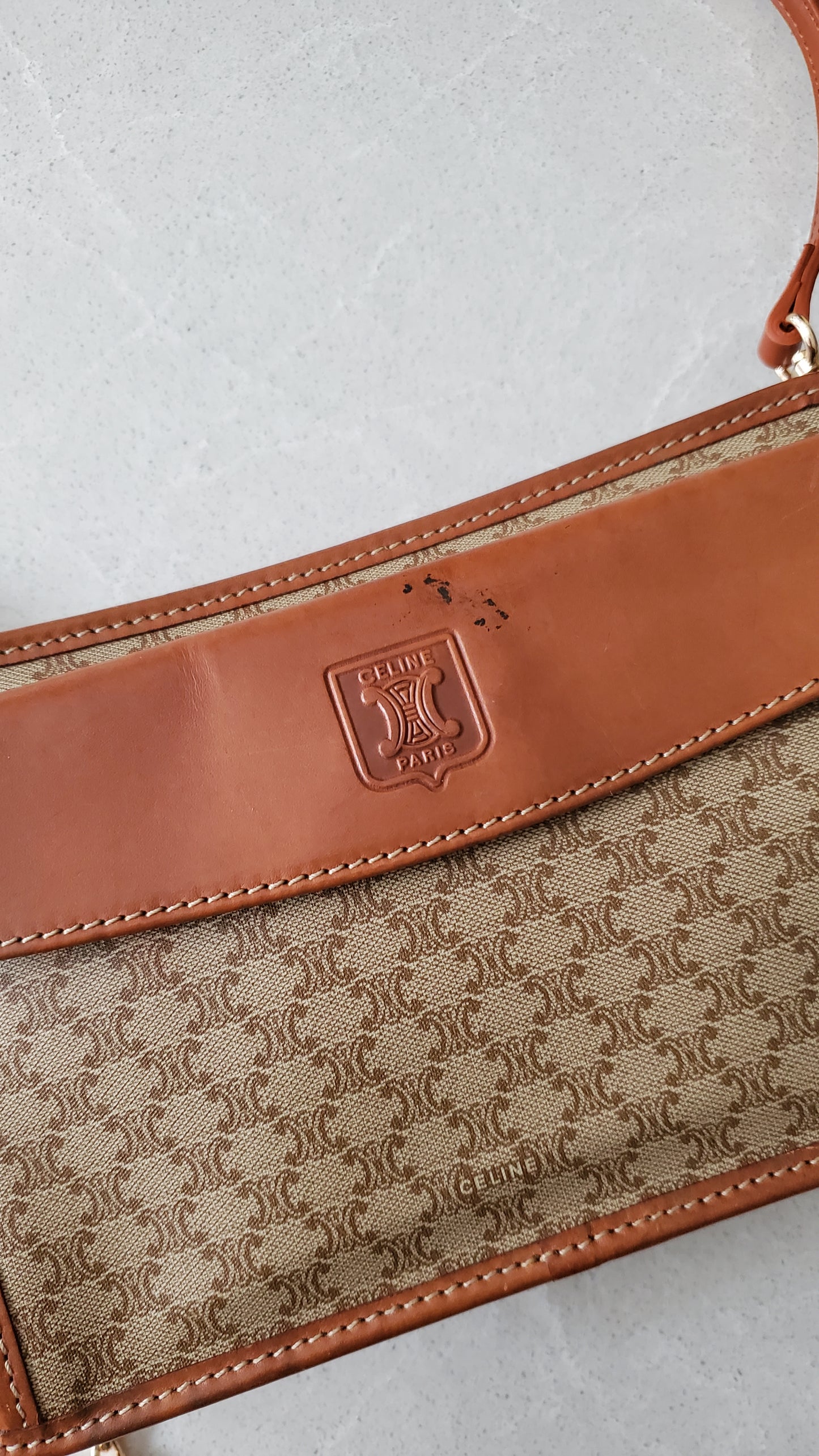 Authentic Vintage Celine Upcycle Tan Purse with Strap & Chain