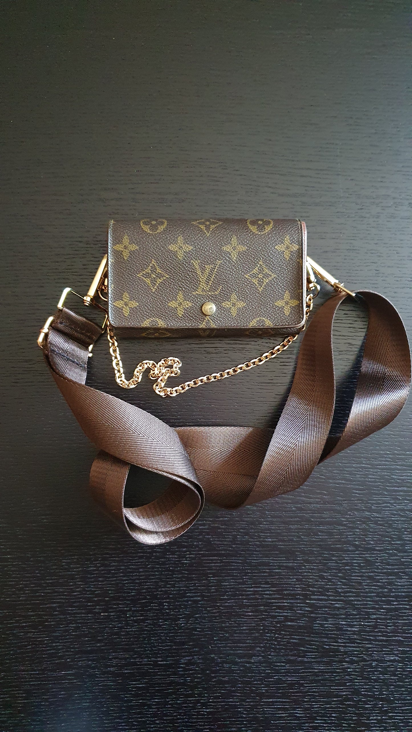 Authentic Vintage Louis Vuitton (2) Upcycle Small Wallet with Strap and Chain