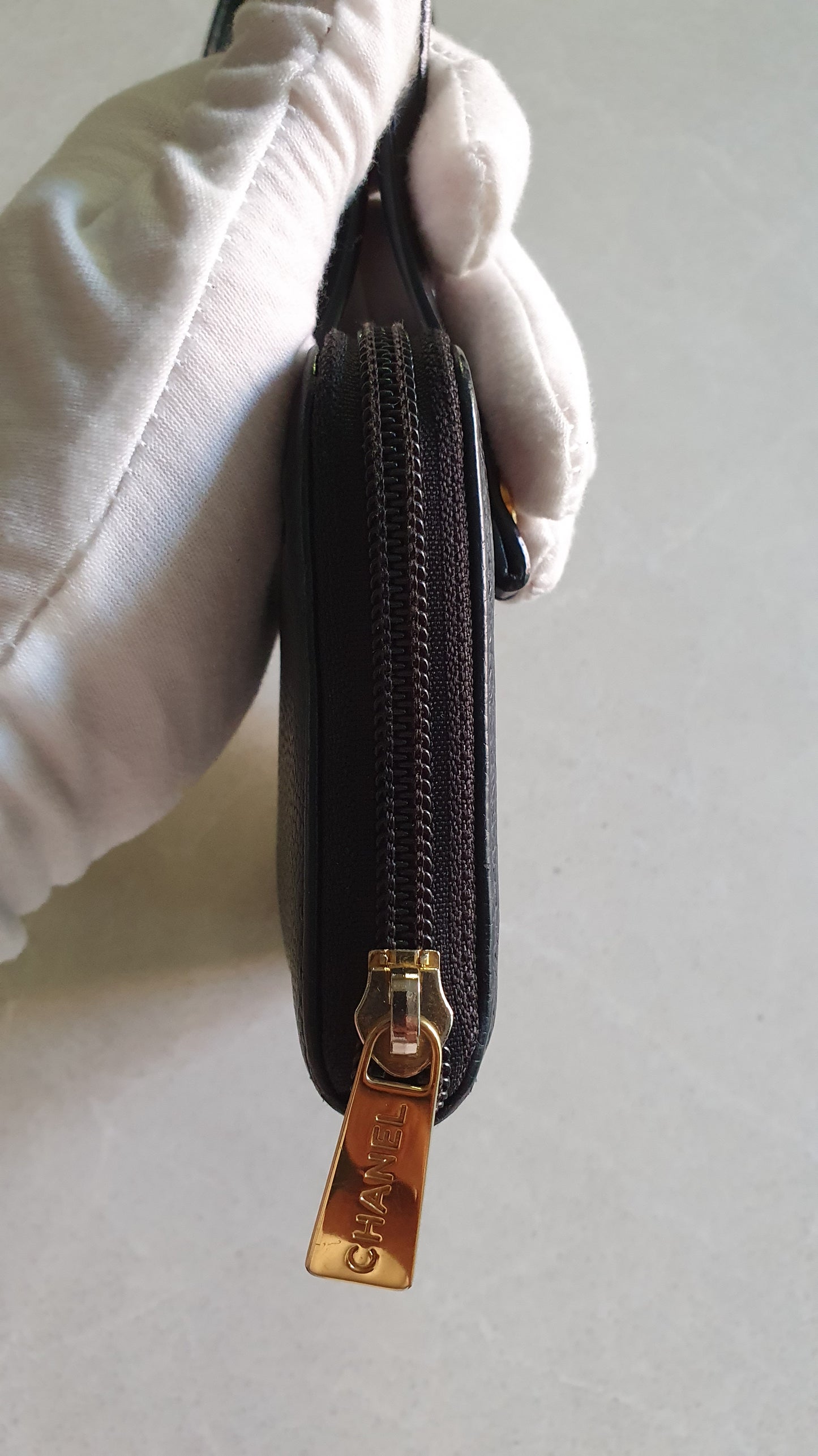 Authentic Chanel Upcycle Black Caviar Wallet with Shoulder Straps