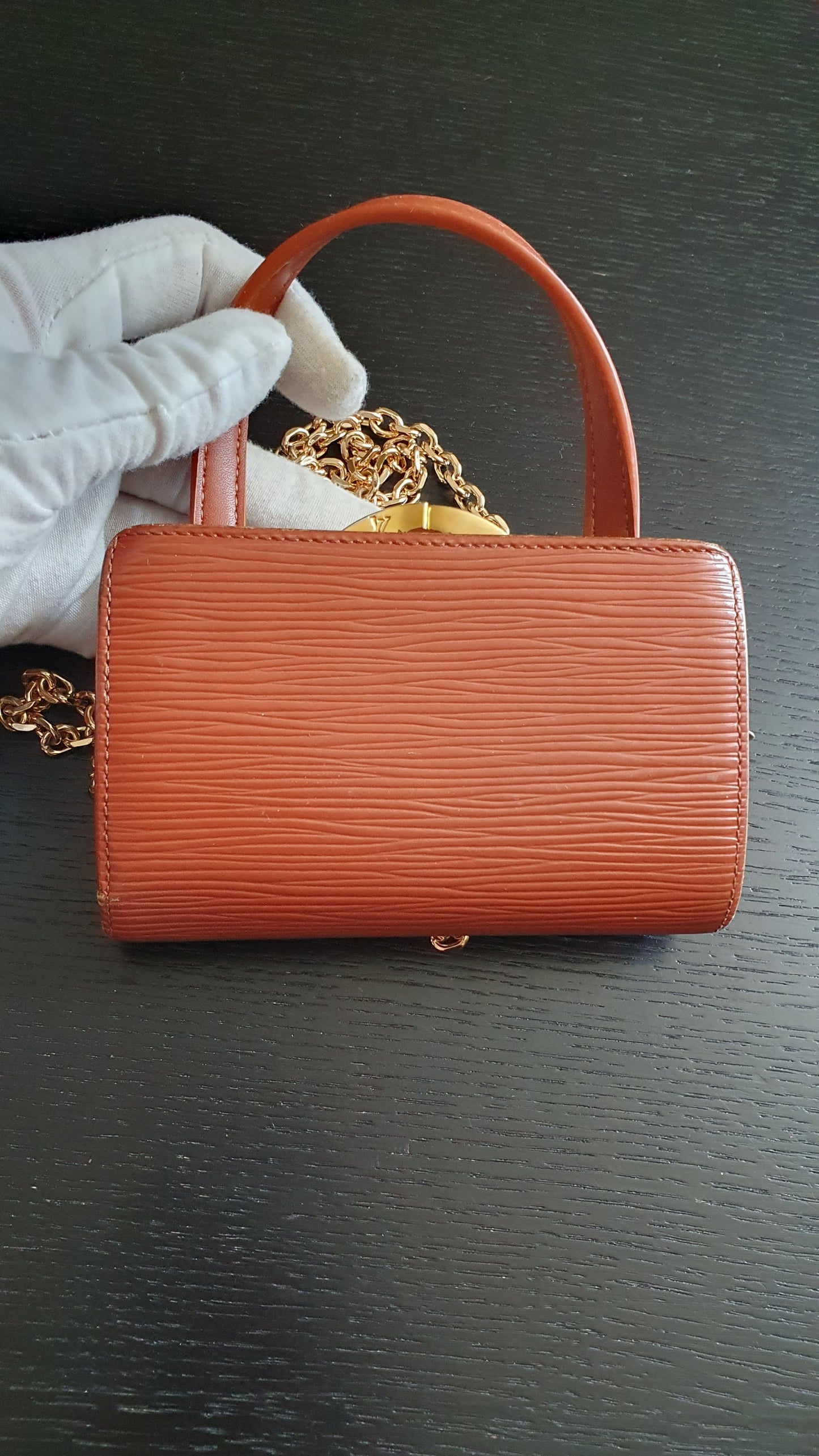 Authentic Louis Vuitton Upcycle Small Compact Epi Wallet with Strap and Chain