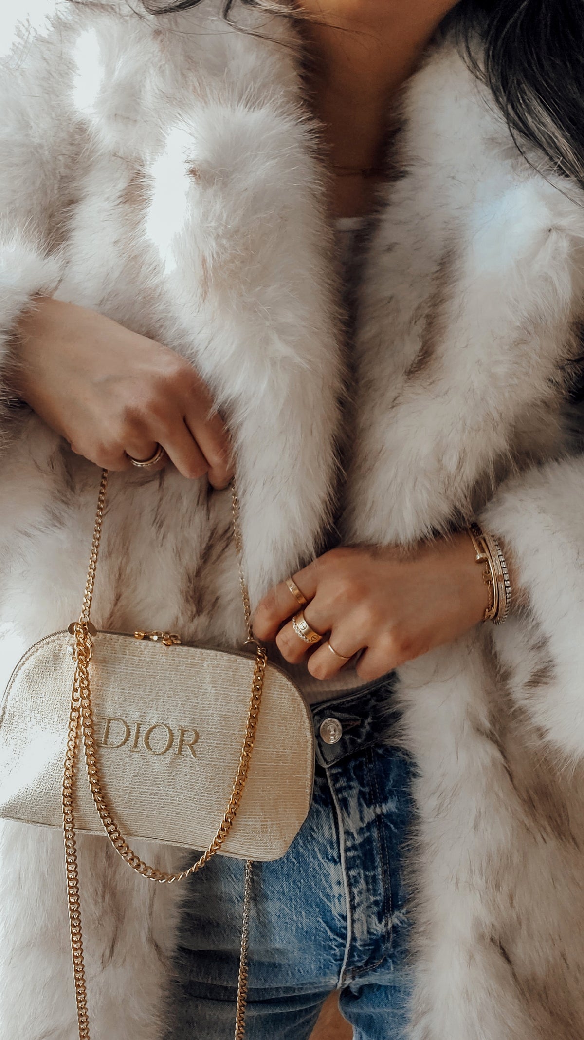 Authentic Dior Upcycle Versatile Gold Holiday Beauty Pouch with Handmade Chains