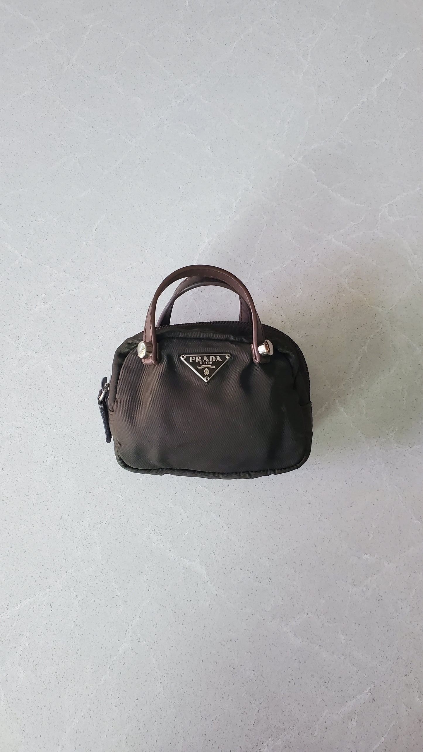 Authentic Prada Upcycle Khaki Mini Pouch with Two Handles