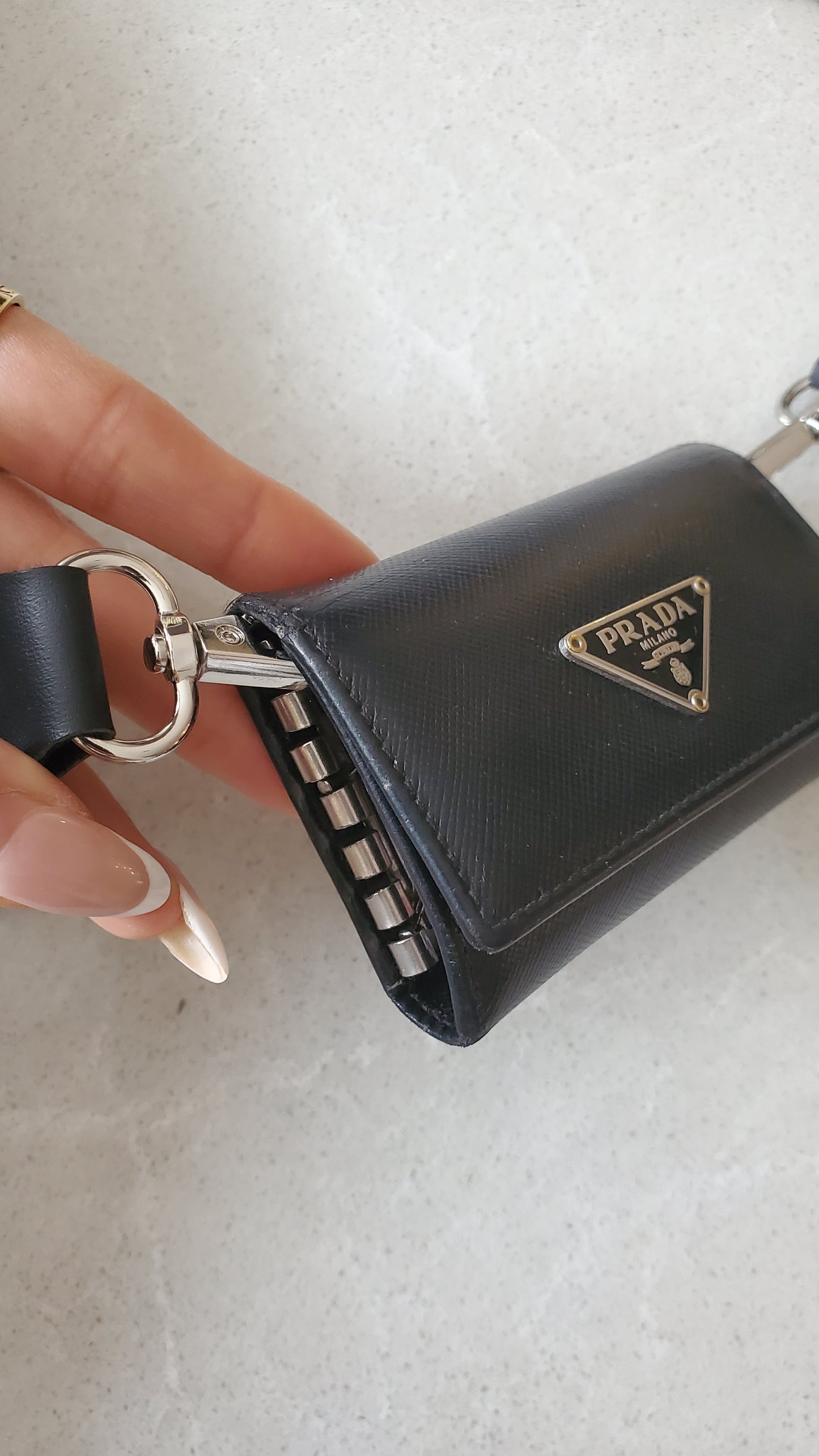 Authentic Prada Upcycle Black Small Keyholder with Strap