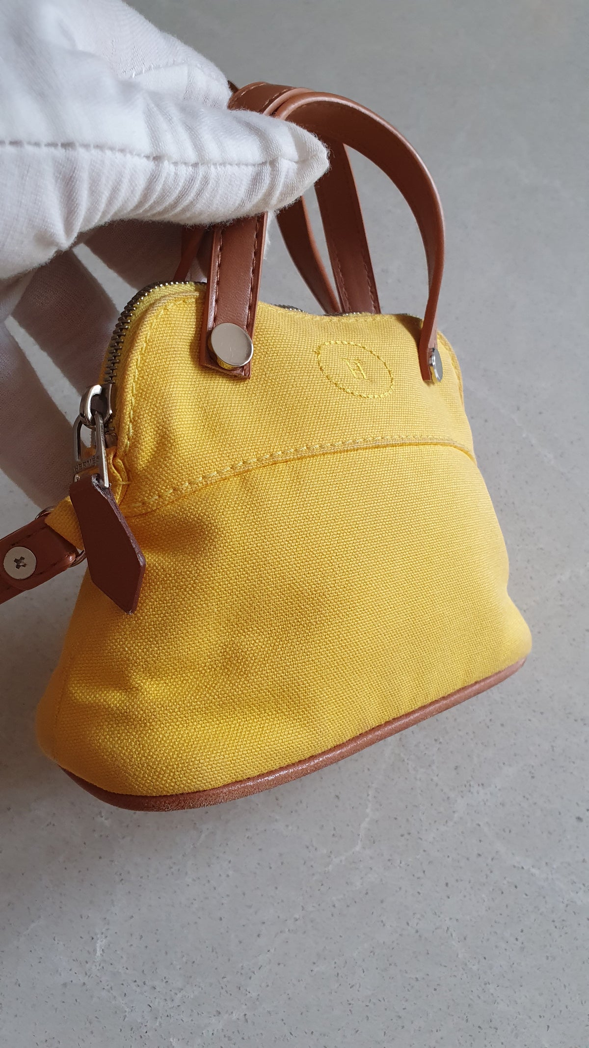 Authentic Hermès Upcycle Canvas Small Yellow Pochette with Straps